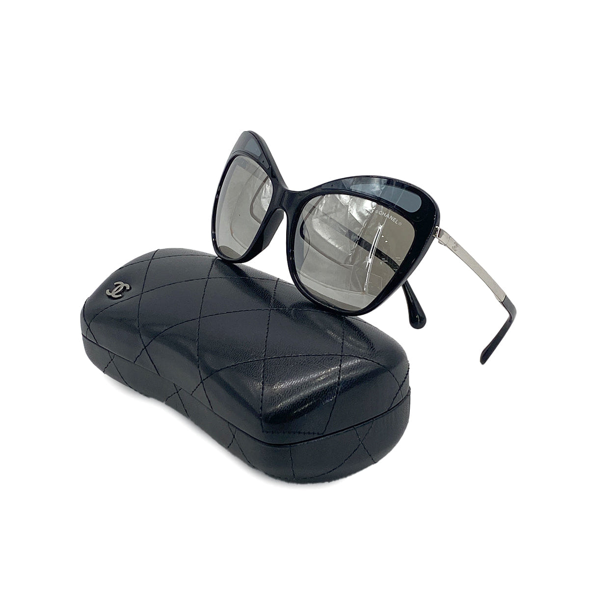 CHANEL COCOMARK SUNGLASSES BUTTERFLY SHAPE BLACK SILVER EYEWEAR 90321771