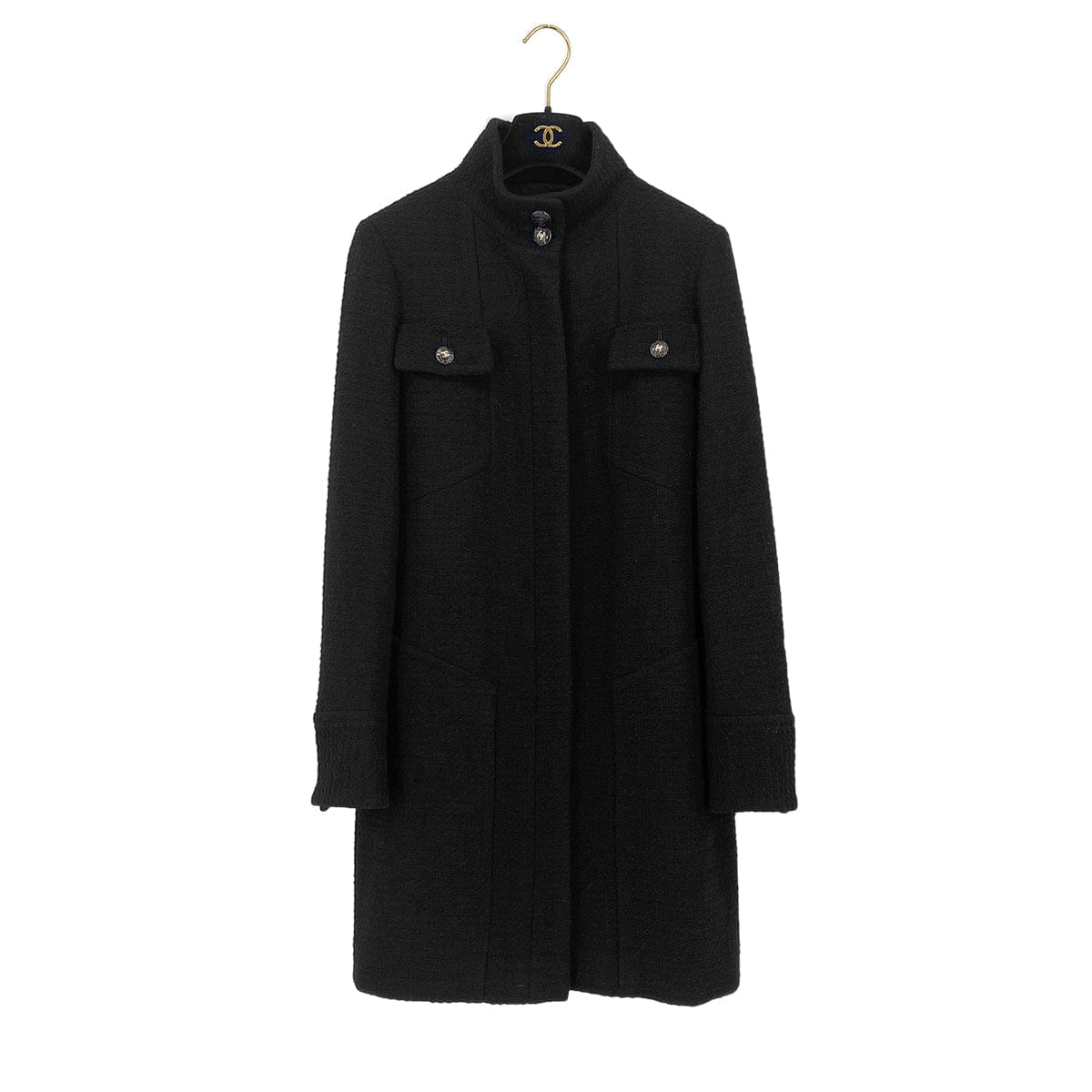CHANEL COCO BUTTON LONG COAT BLACK WOOL 38 P50 RTW 90319629
