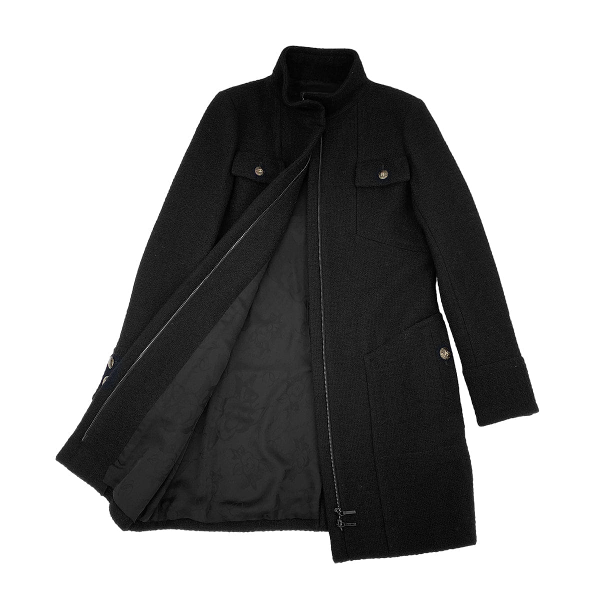 CHANEL COCO BUTTON LONG COAT BLACK WOOL 38 P50 RTW 90319629
