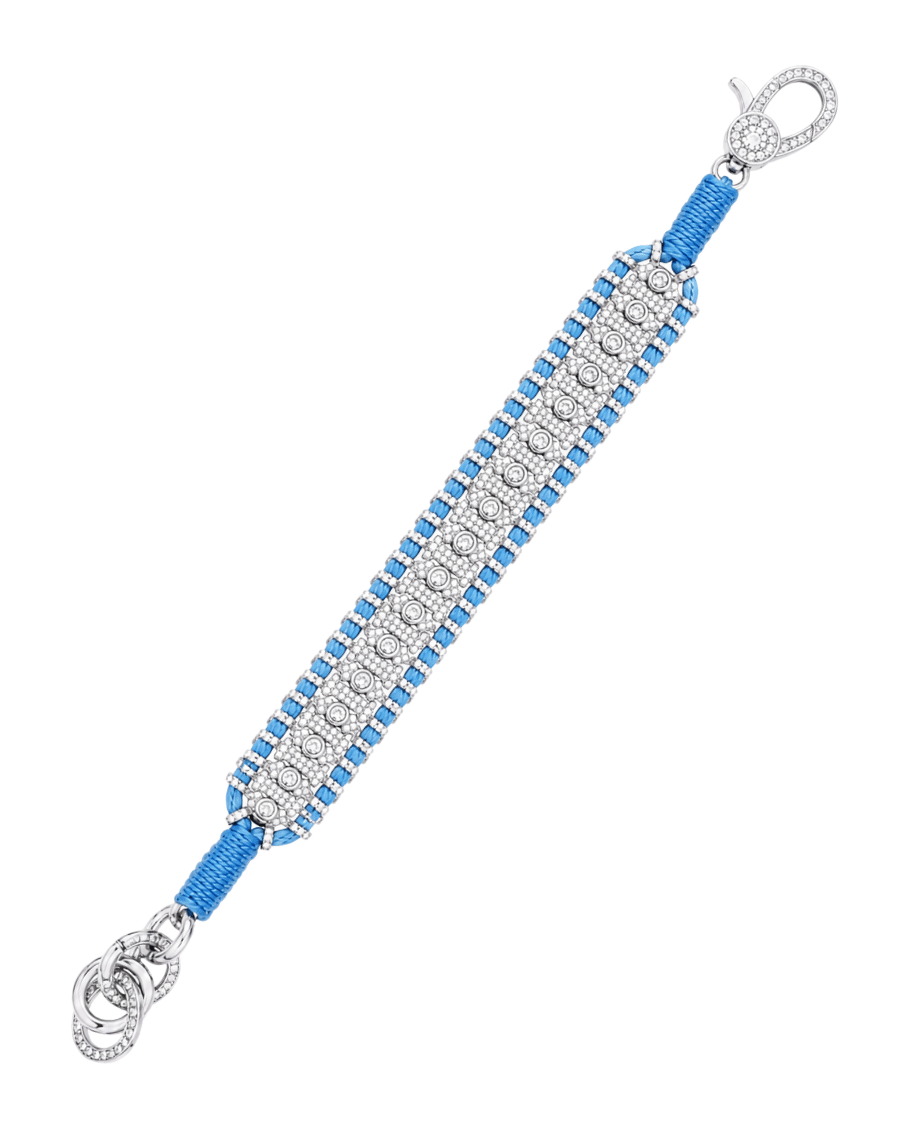 House Of Chatterjee Diamond-encrusted Sterling Silver Friendship Bracelet in Blue Thread