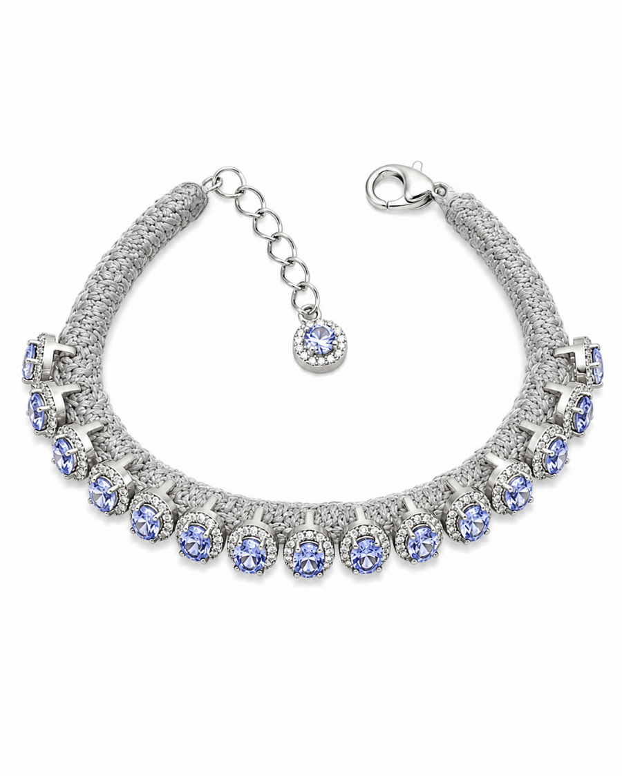 Sanjeeta HOC Diamond-encrusted Sterling Silver Friendship Bracelet with Tanzanite Stones in Silver Thread