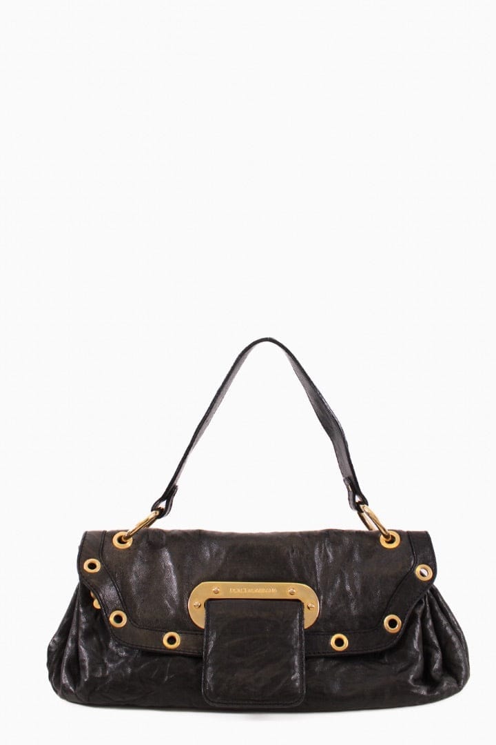 Dolce & Gabbana Leather shoulder bag gold detailing Black Small