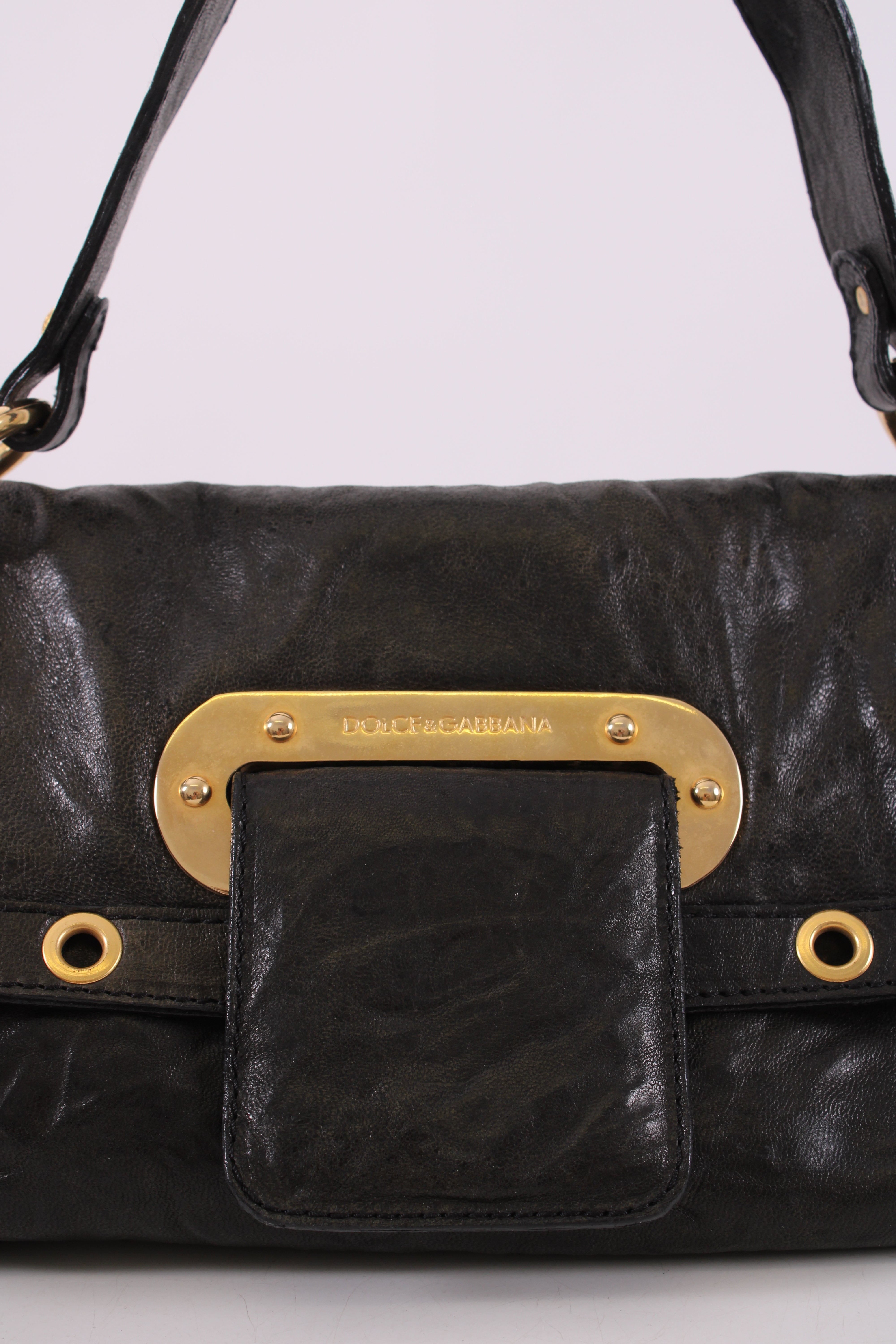Dolce & Gabbana Leather shoulder bag gold detailing Black Small