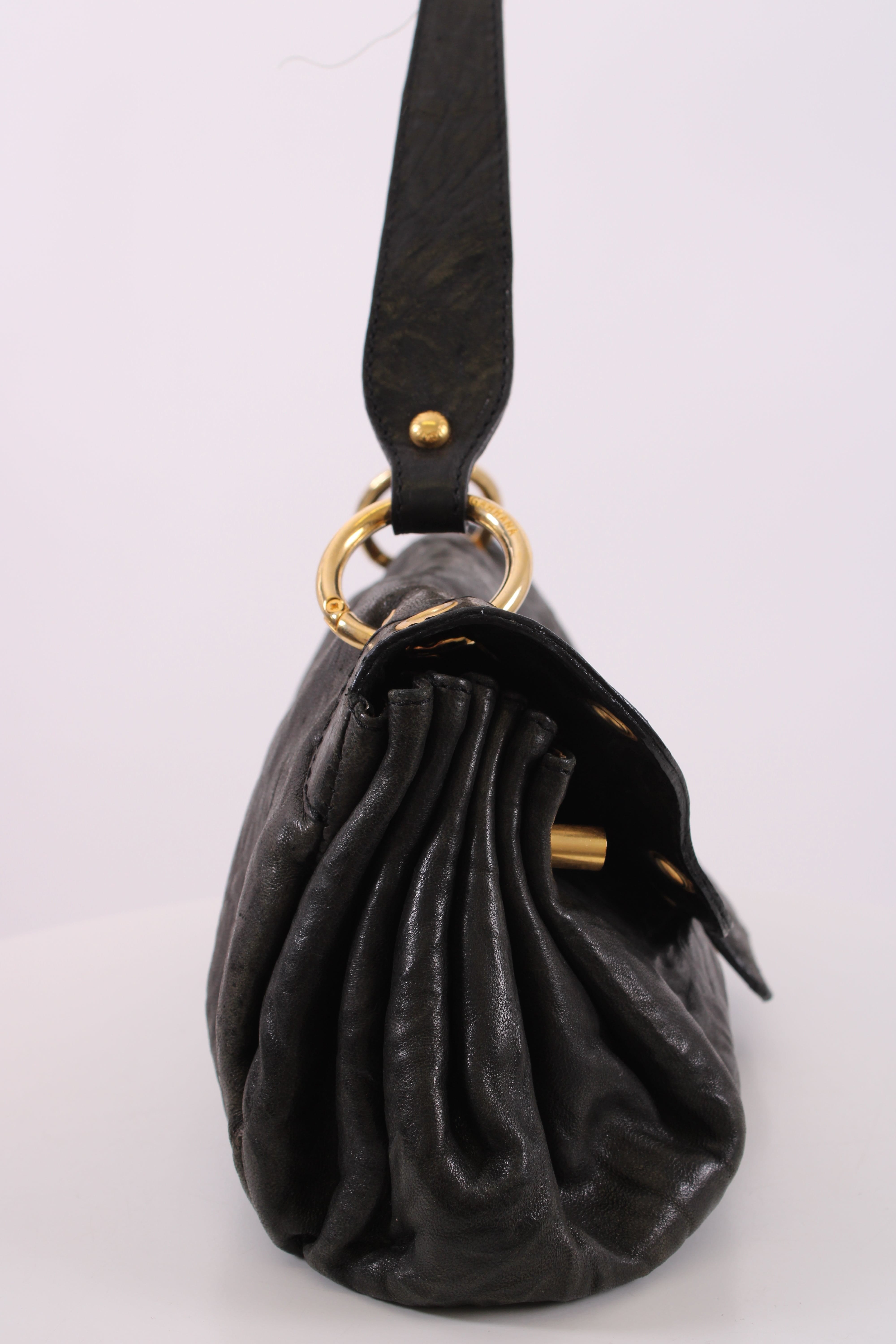 Dolce & Gabbana Leather shoulder bag gold detailing Black Small