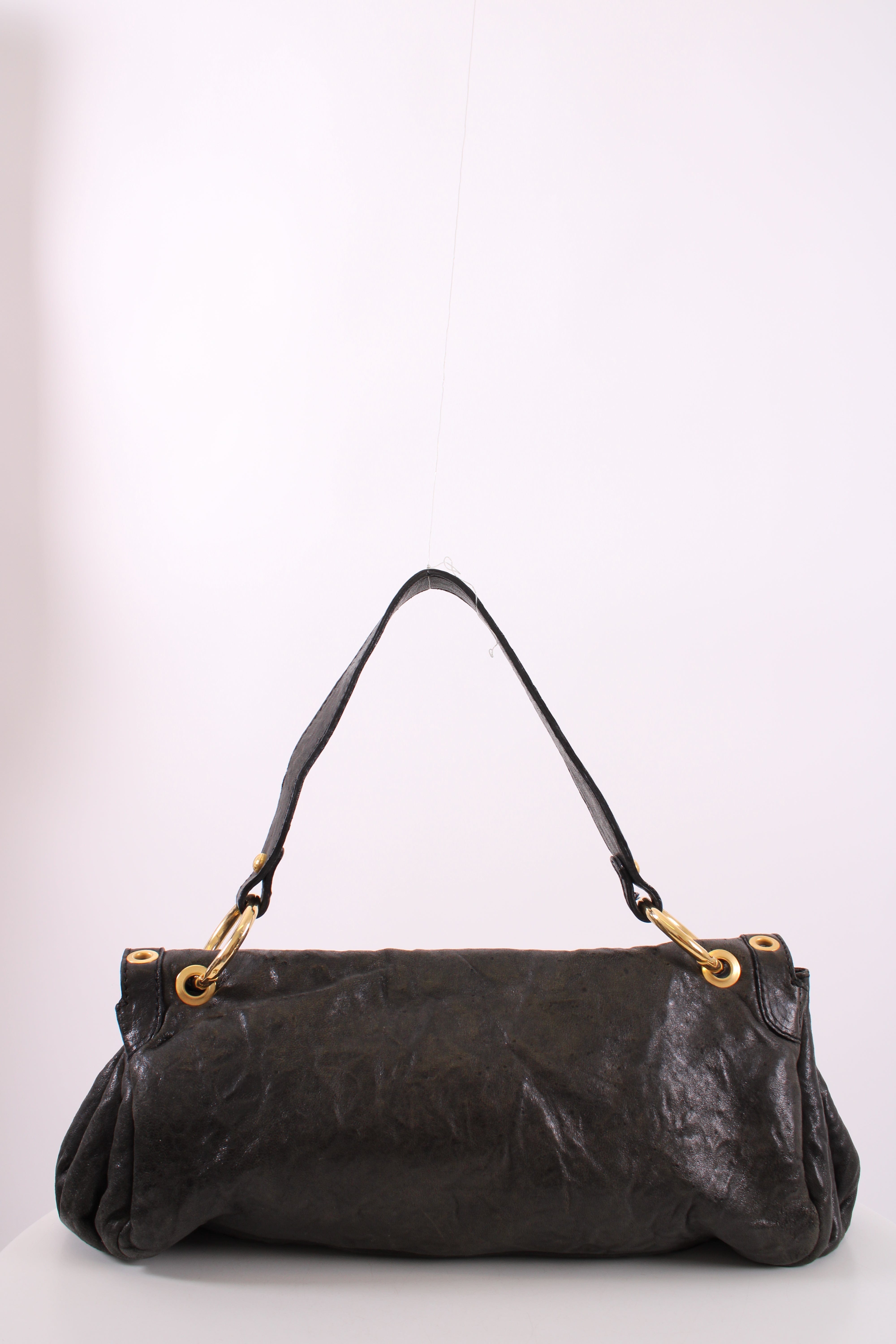 Dolce & Gabbana Leather shoulder bag gold detailing Black Small