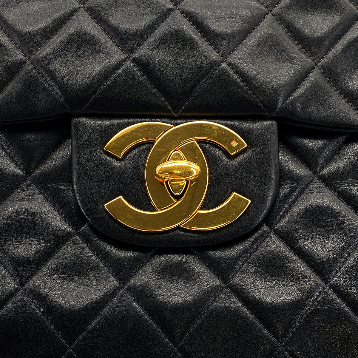 PURPOSE VINTAGE CHANEL MAXI MATELASSE 34 CHAIN SHOULDER BAG BLACK LAMB SKIN GOLD HARDWARE 90325642