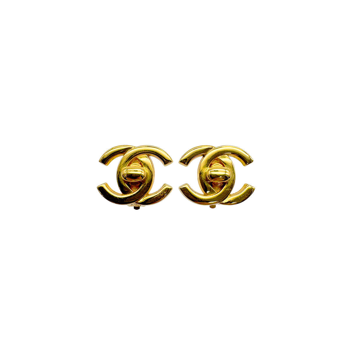 PURPOSE VINTAGE CHANEL EARRINGS TURN LOCK GOLD ACCESSORY 95A 90326638