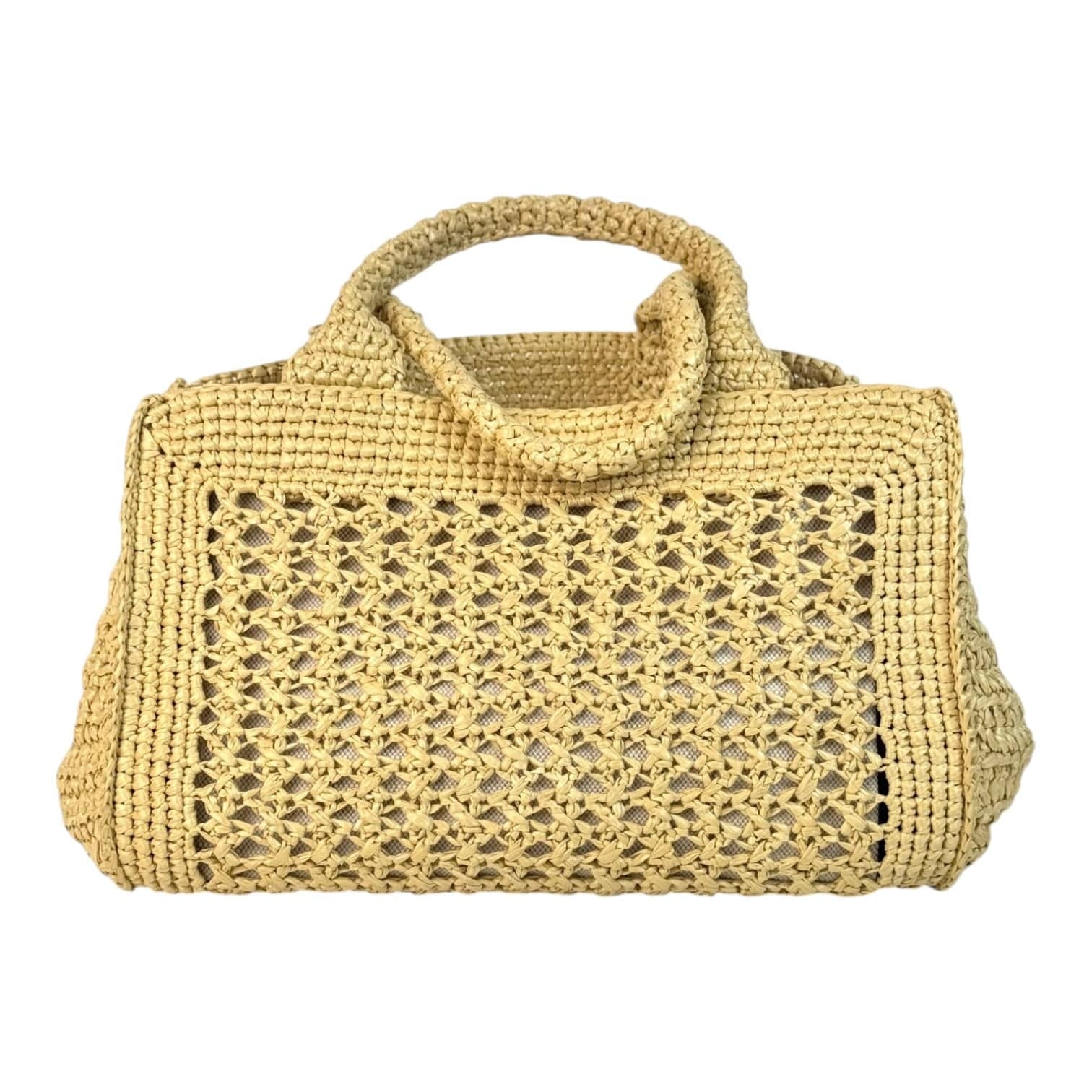 Miu Miu Miumiu Neutral Raffia Crochet Tote Bag