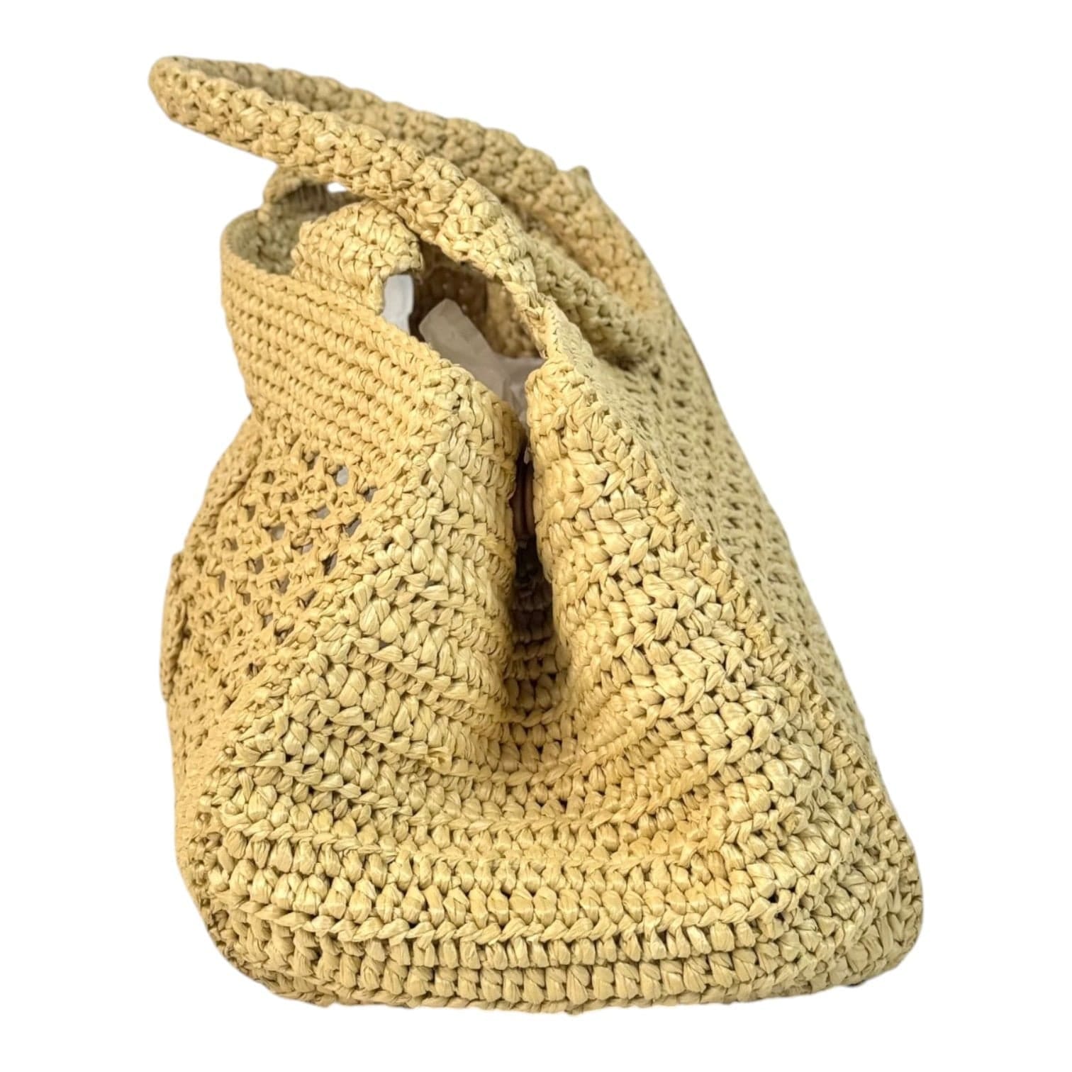 Miu Miu Miumiu Neutral Raffia Crochet Tote Bag