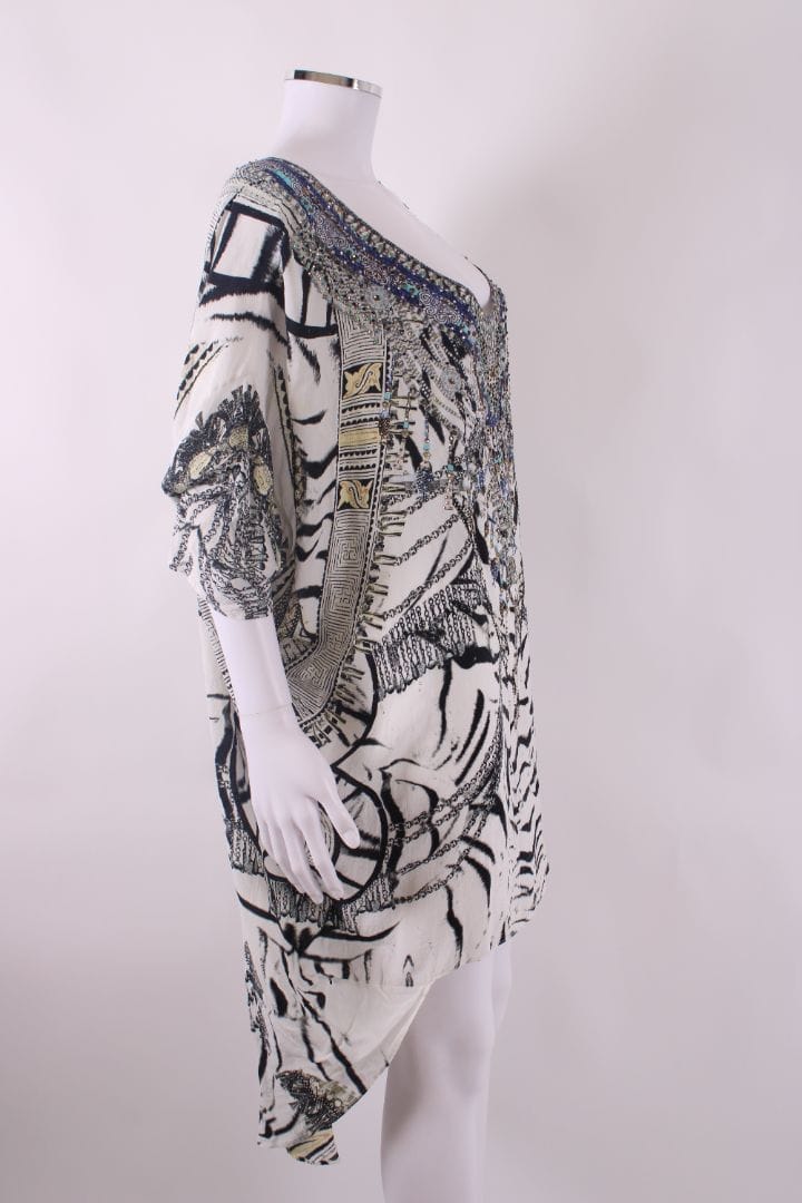 Camilla S/S Crystal Zebra Print Kaftan Blouse Black/ White O/S