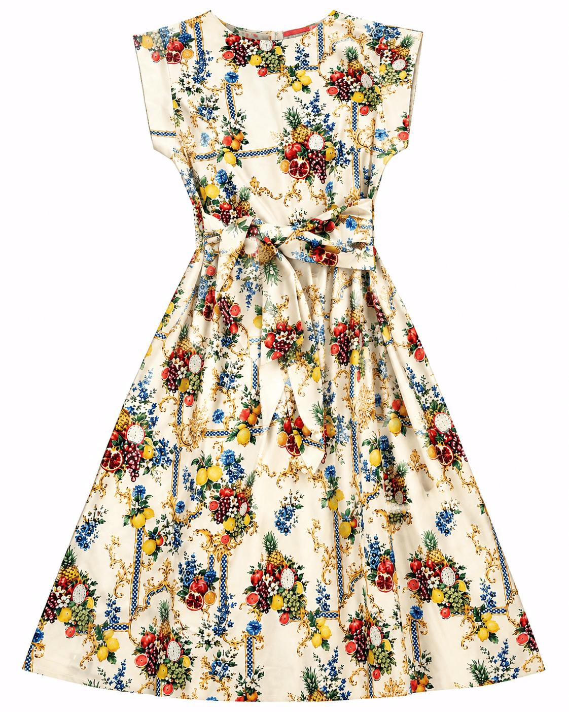 Maison Clad DRESS EMANITA FRUITS PLACEMENT STRIPES BLUE MCL11815