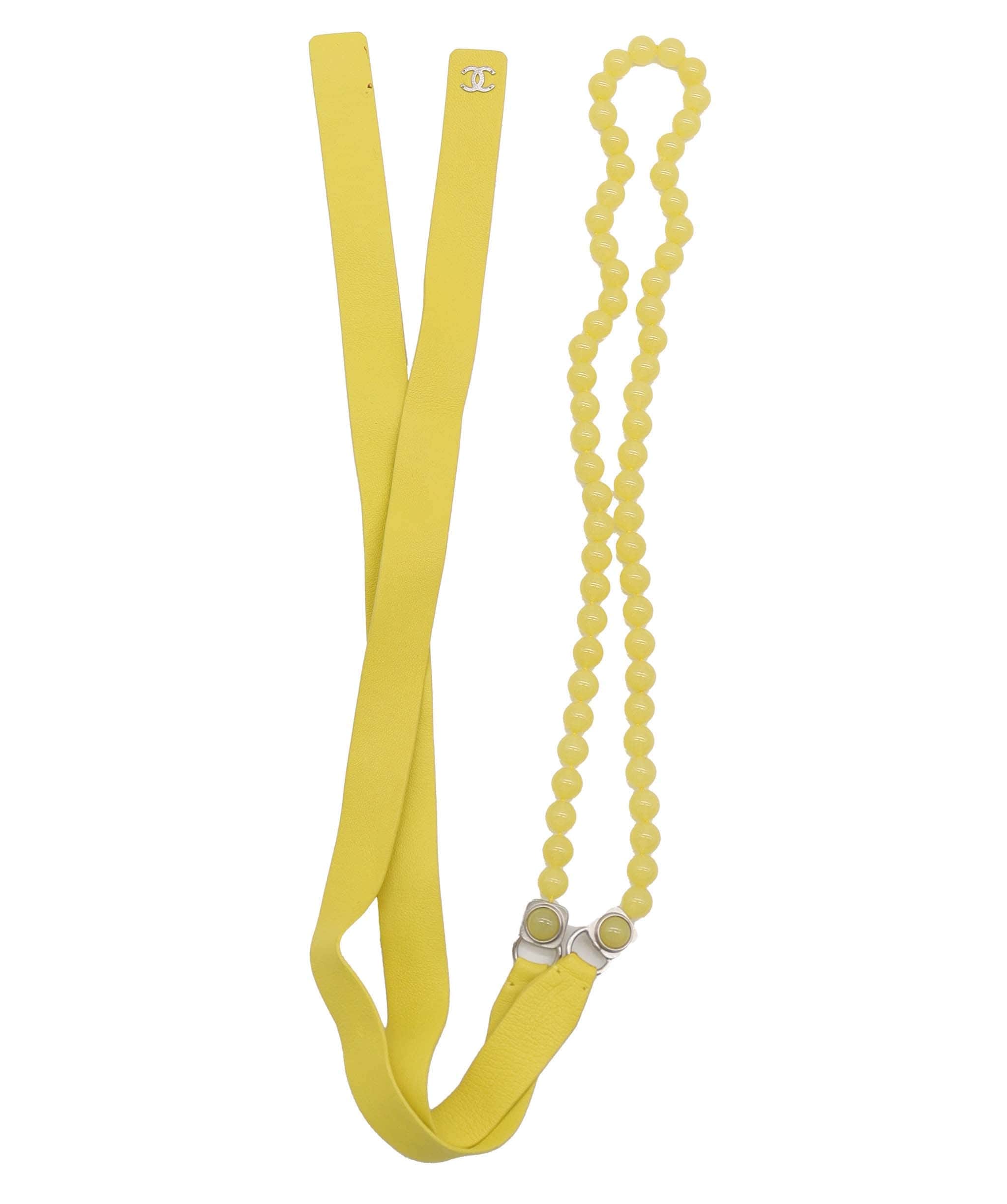 CHANEL LEATHER PEARL BELT YELLOW YELLOW ASC7313