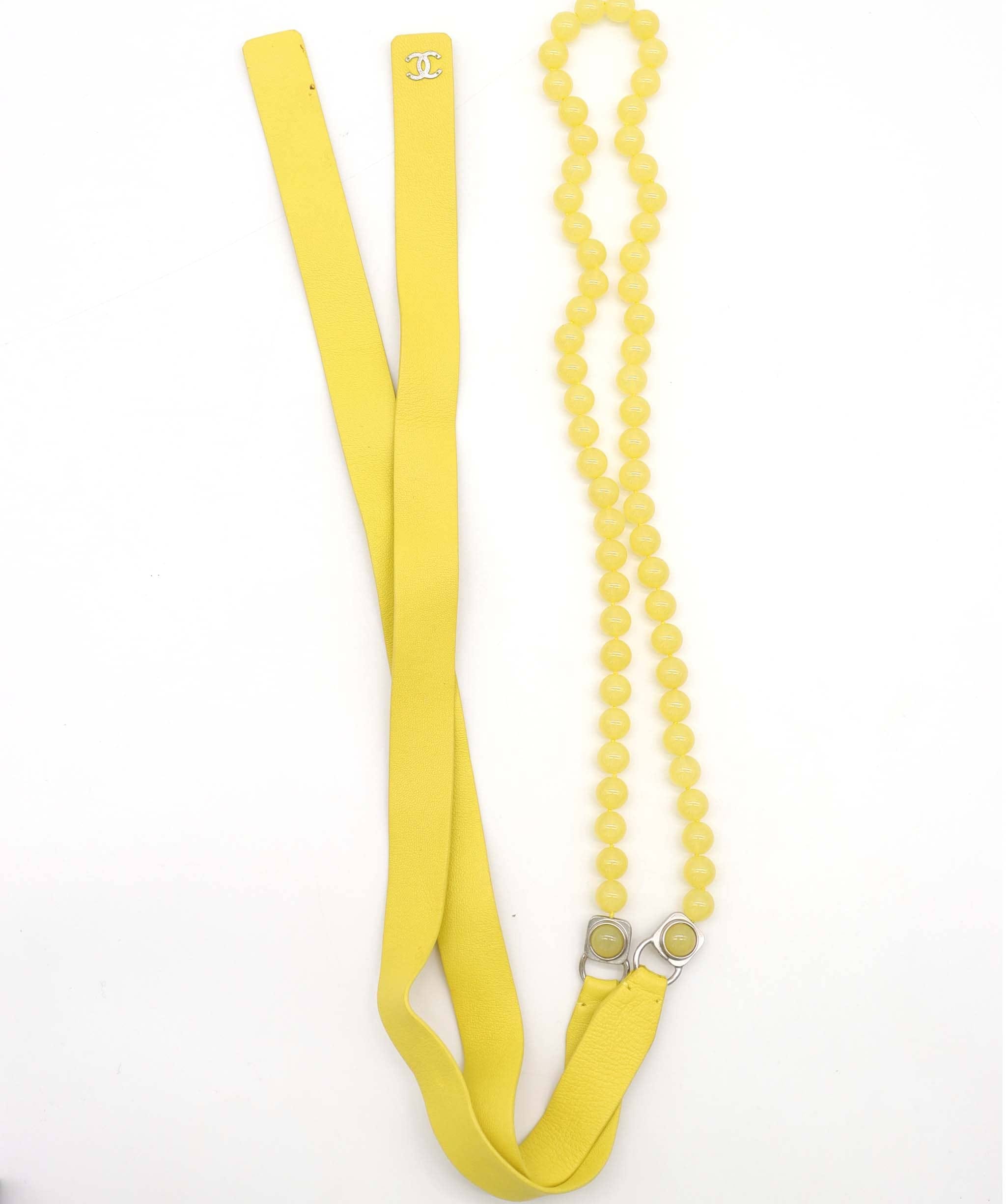 CHANEL LEATHER PEARL BELT YELLOW YELLOW ASC7313