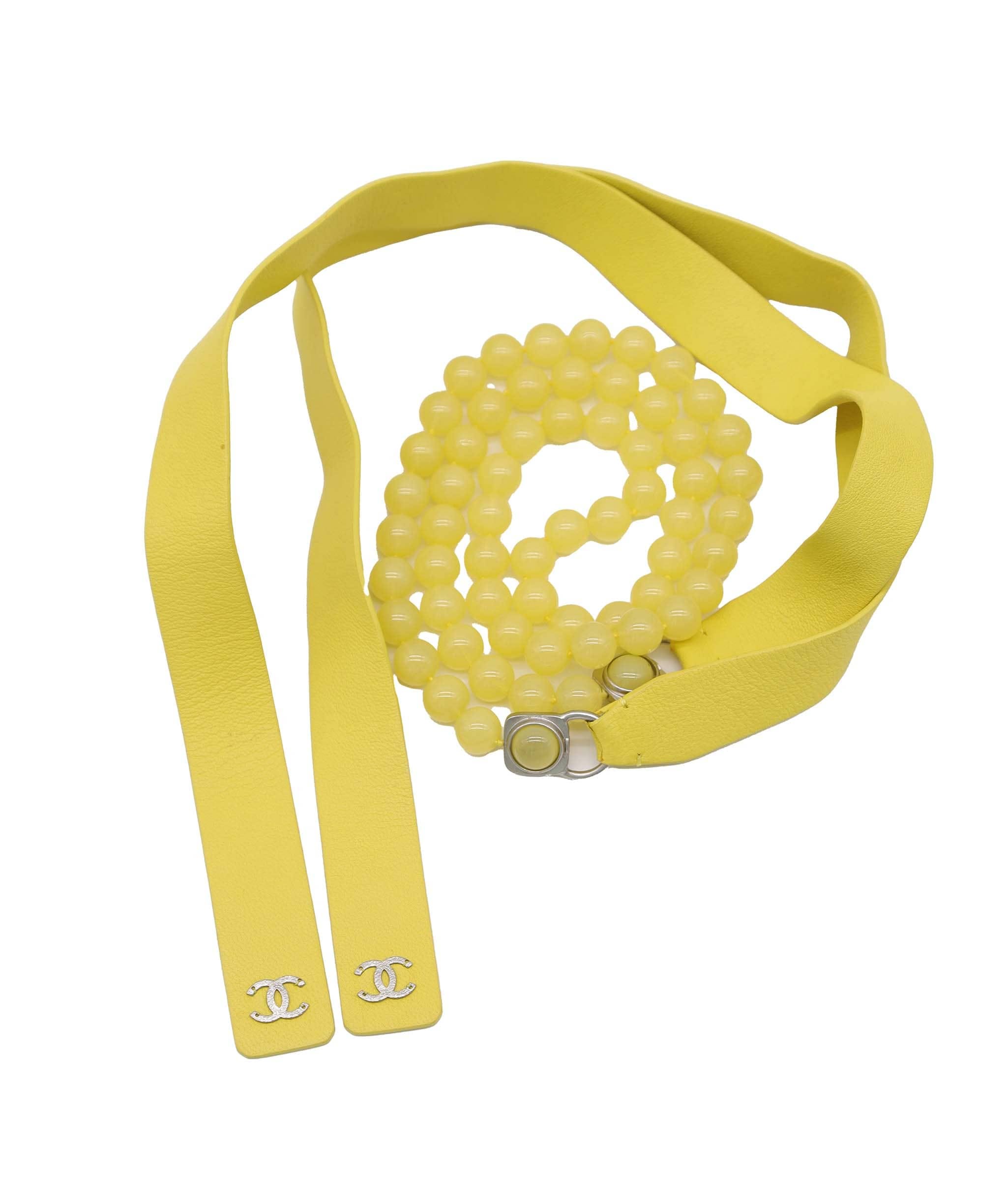 CHANEL LEATHER PEARL BELT YELLOW YELLOW ASC7313