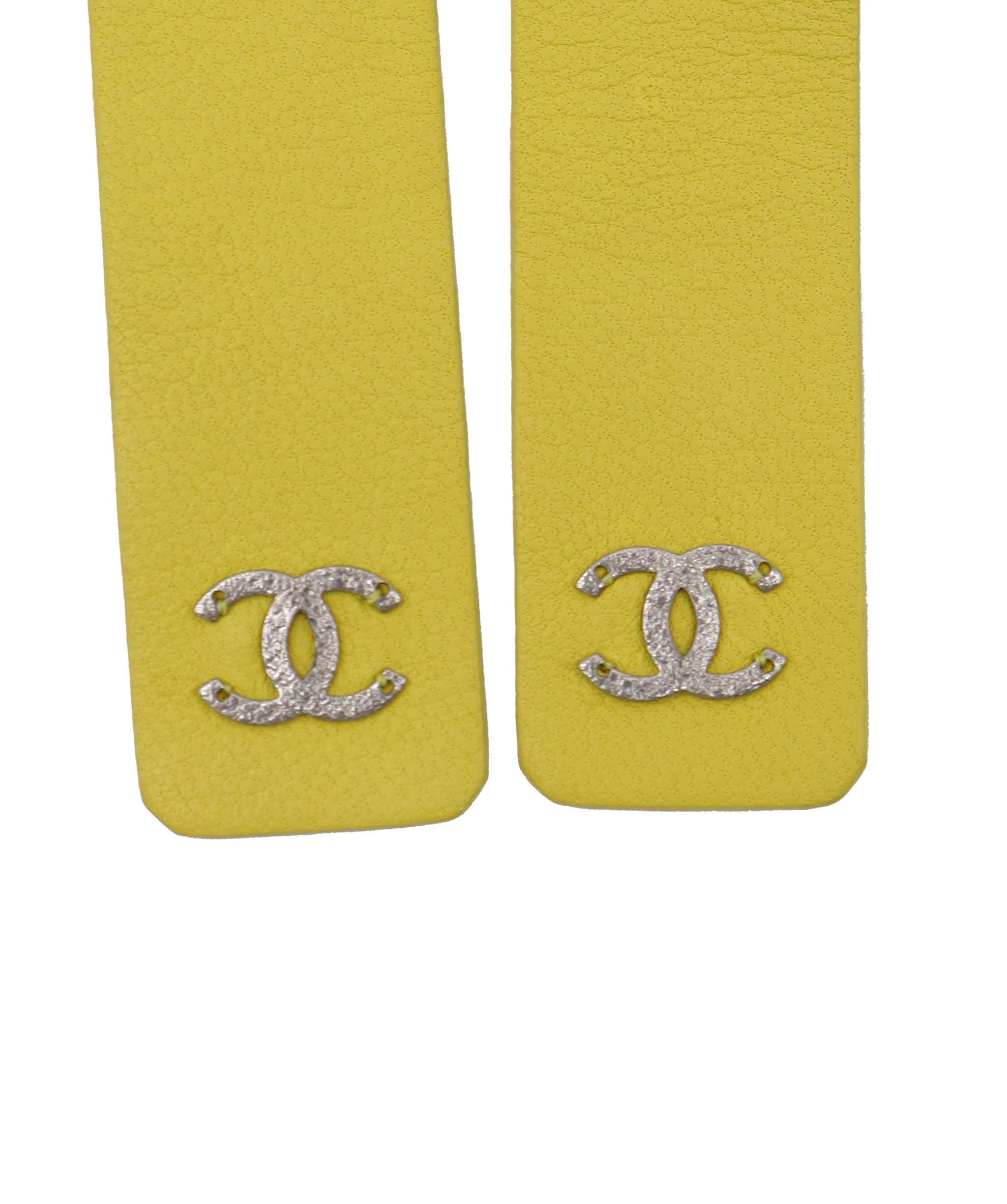 CHANEL LEATHER PEARL BELT YELLOW YELLOW ASC7313