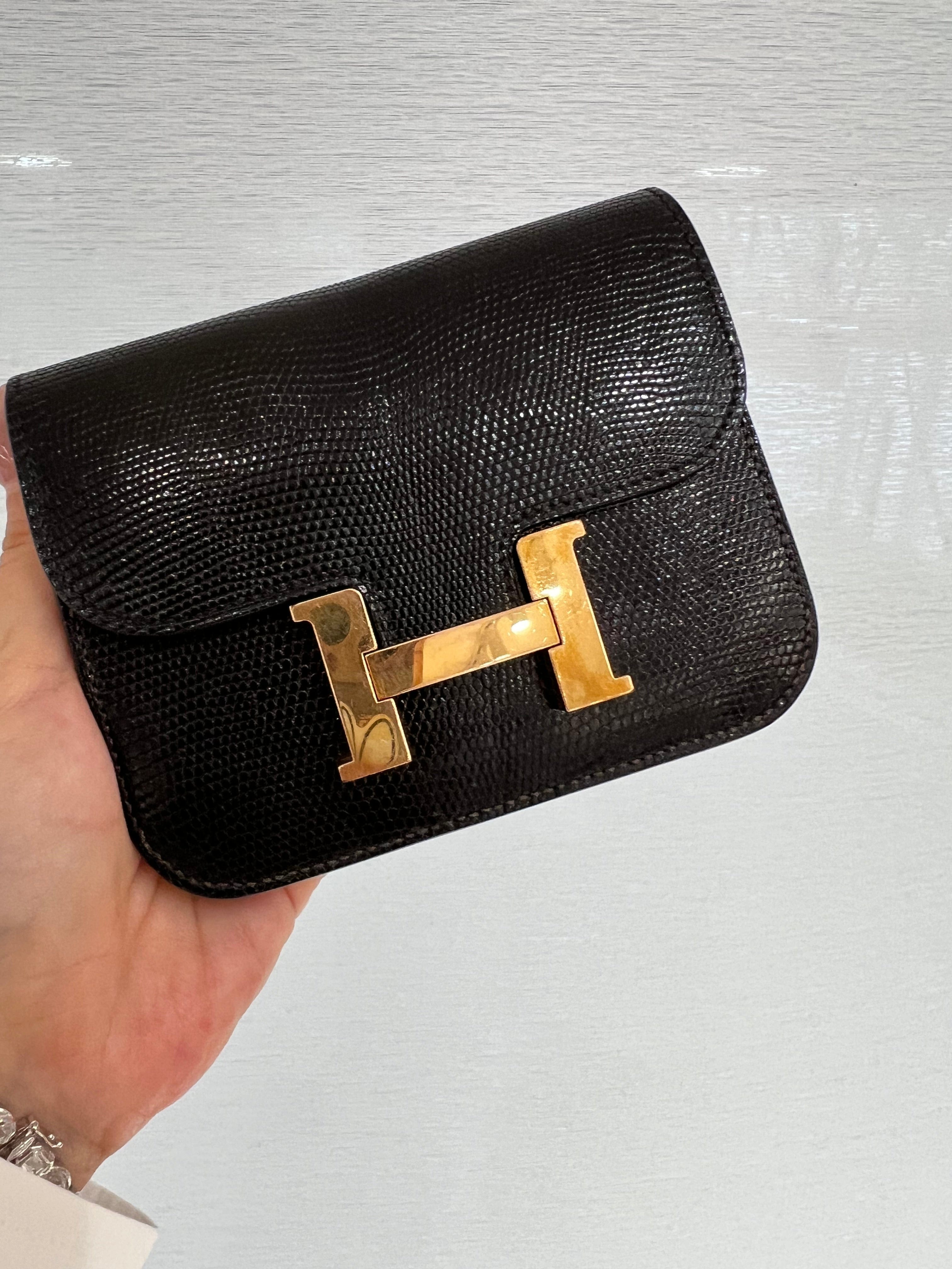 HERMES BLACK LIZARD CONSTANCE SLIM WALLET SYC1959