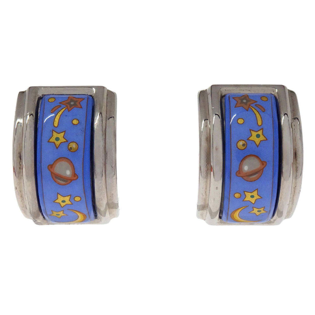 Hermes Silver Enamel Cloisonne Ware Clip-On Earrings