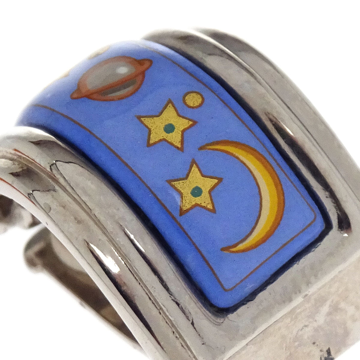 Hermes Silver Enamel Cloisonne Ware Clip-On Earrings