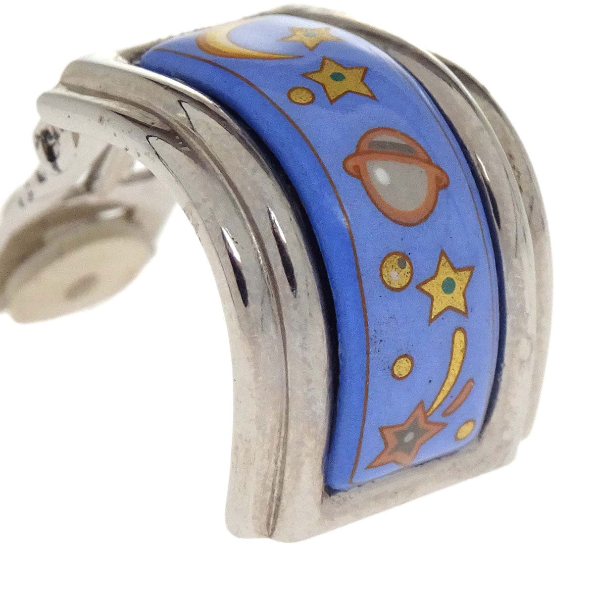 Hermes Silver Enamel Cloisonne Ware Clip-On Earrings