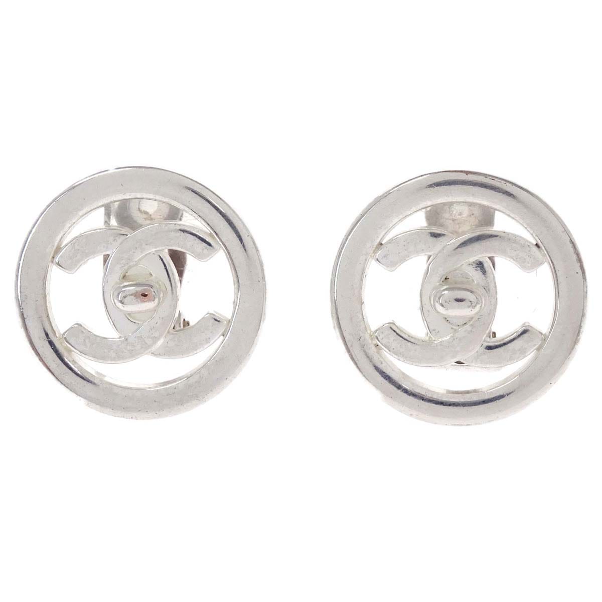 Chanel Turnlock Button Clip-On Earrings Silver 97P