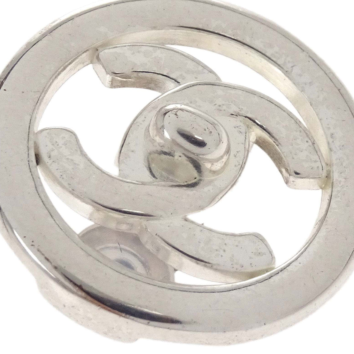 Chanel Turnlock Button Clip-On Earrings Silver 97P