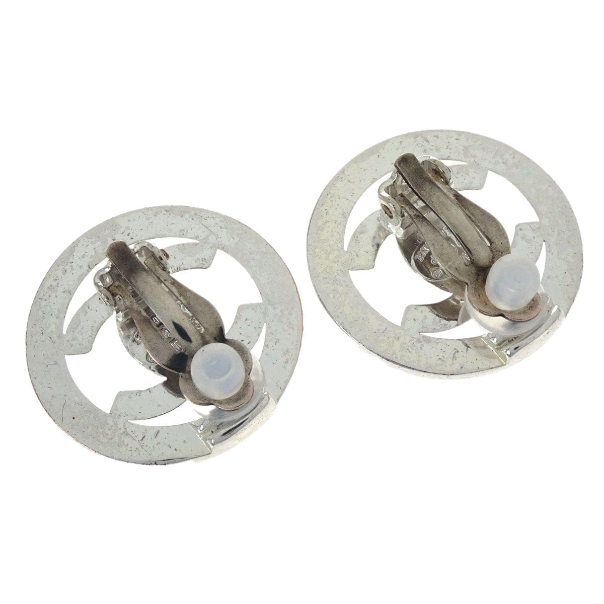 Chanel Turnlock Button Clip-On Earrings Silver 97P