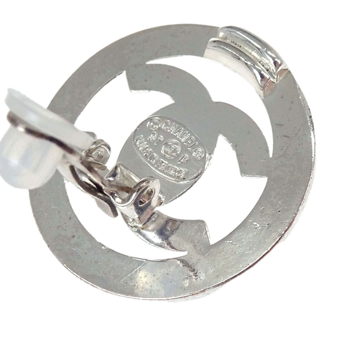 Chanel Turnlock Button Clip-On Earrings Silver 97P