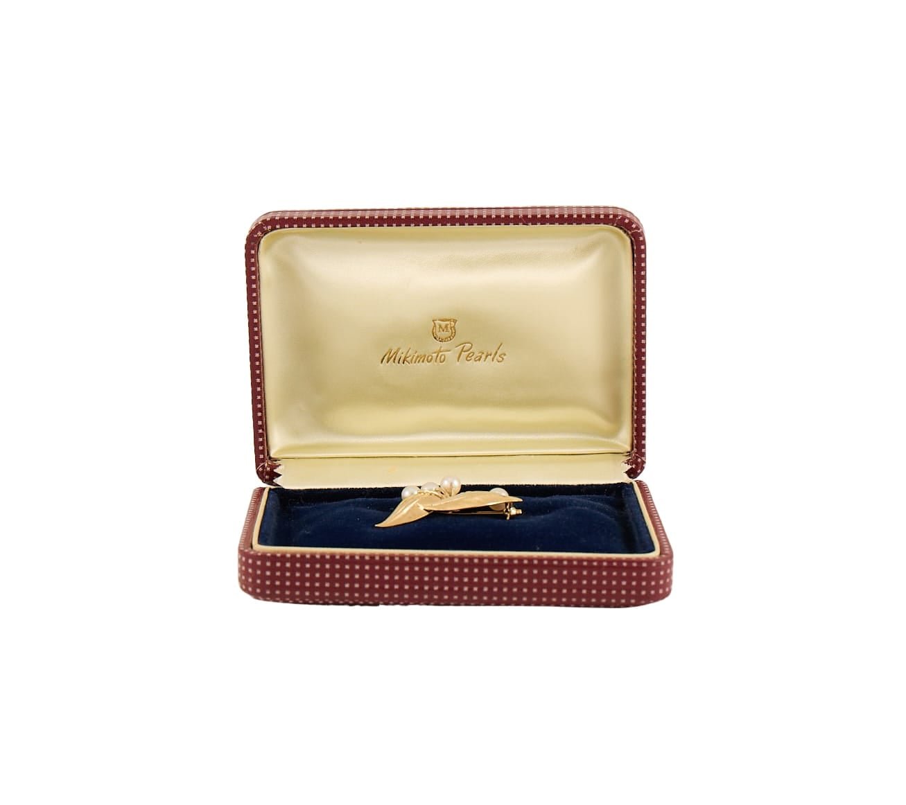 Mikimoto Pearl Linen Finish Leaf Brooch in 14K W/Box