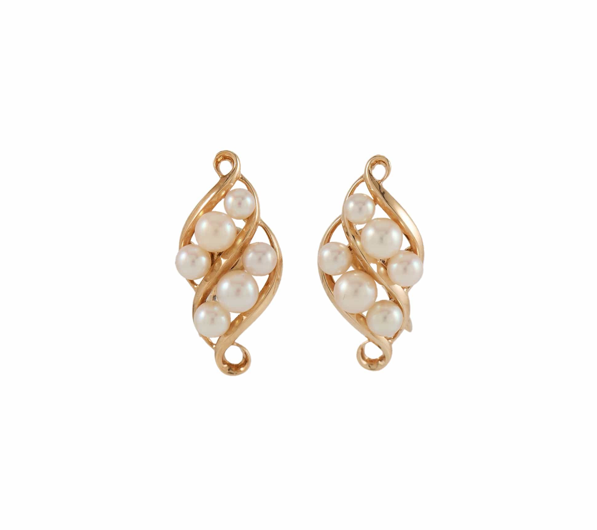 Mikimoto Graduated Pearl Cluster Swirl Screw-On Earrings in 14K W/Box
