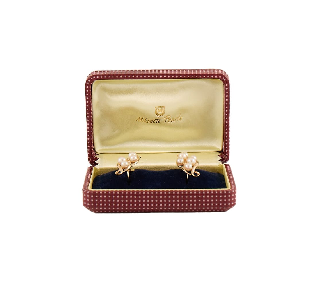 Mikimoto Graduated Pearl Cluster Swirl Screw-On Earrings in 14K W/Box