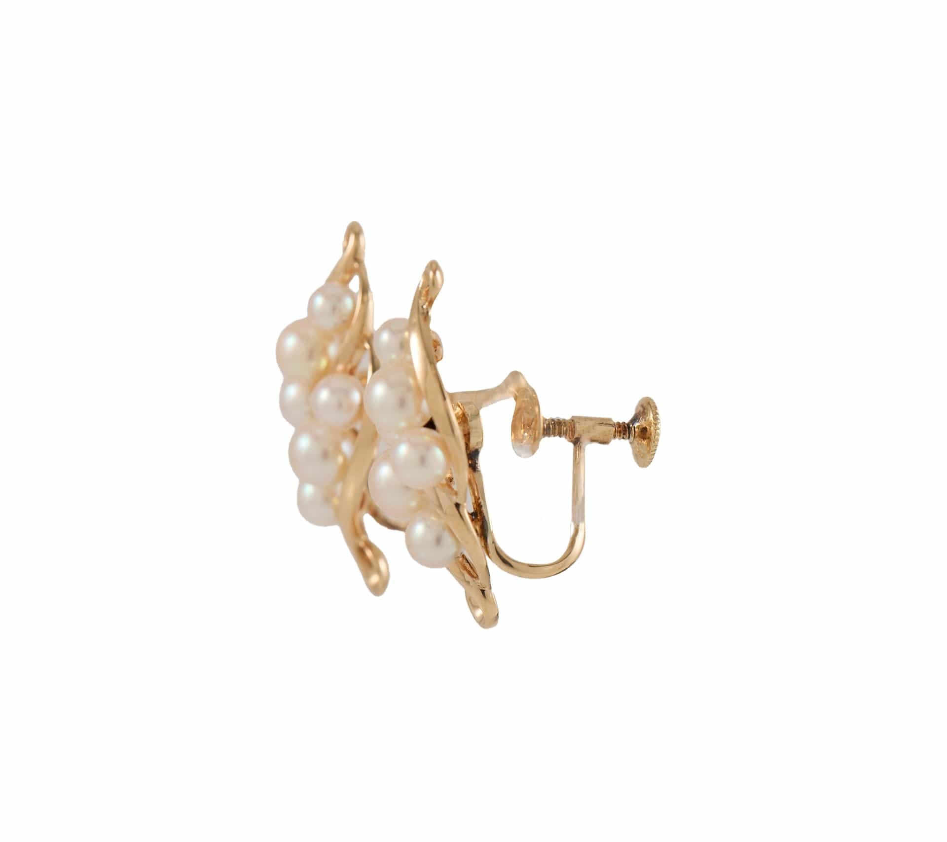 Mikimoto Graduated Pearl Cluster Swirl Screw-On Earrings in 14K W/Box