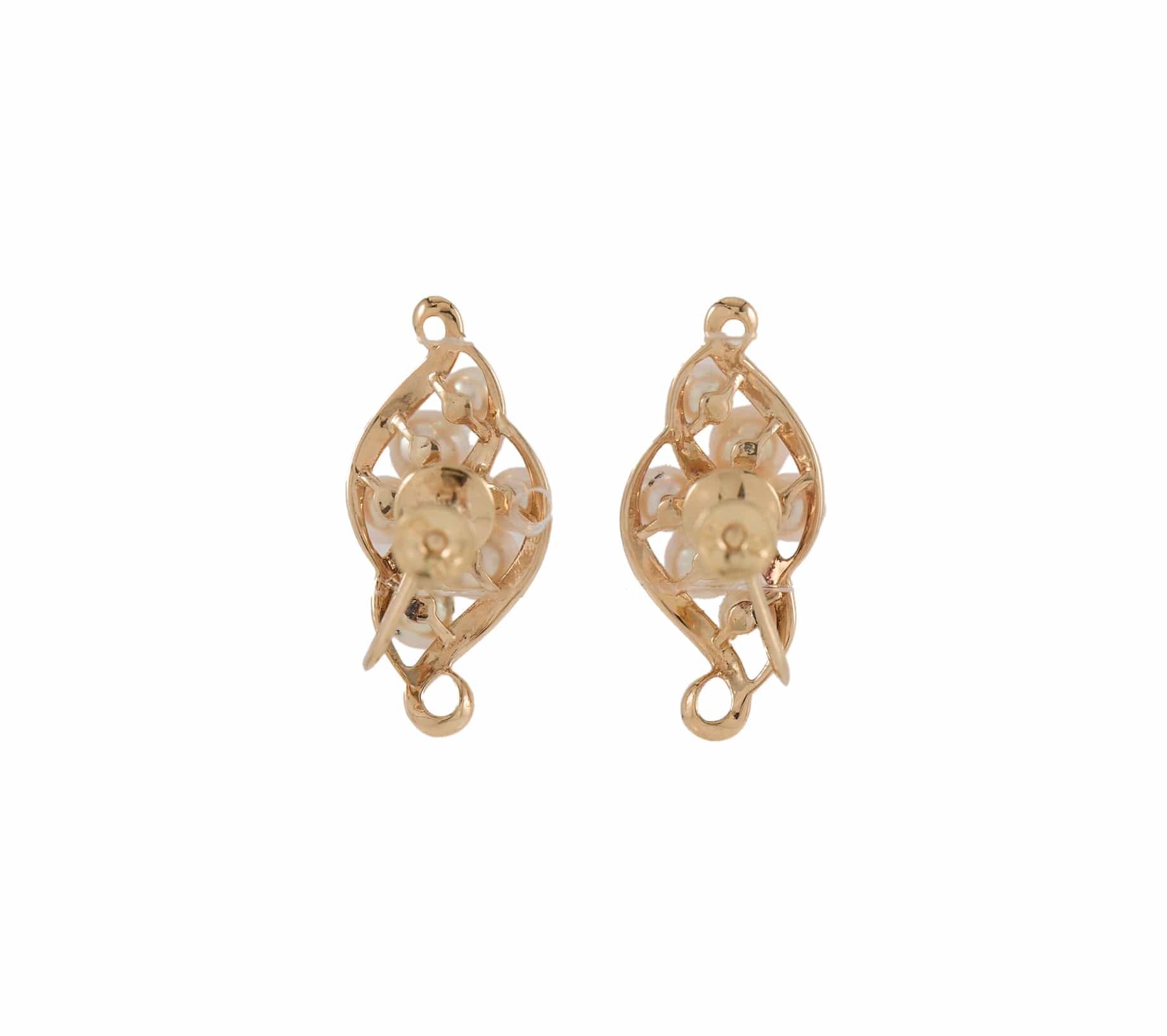 Mikimoto Graduated Pearl Cluster Swirl Screw-On Earrings in 14K W/Box