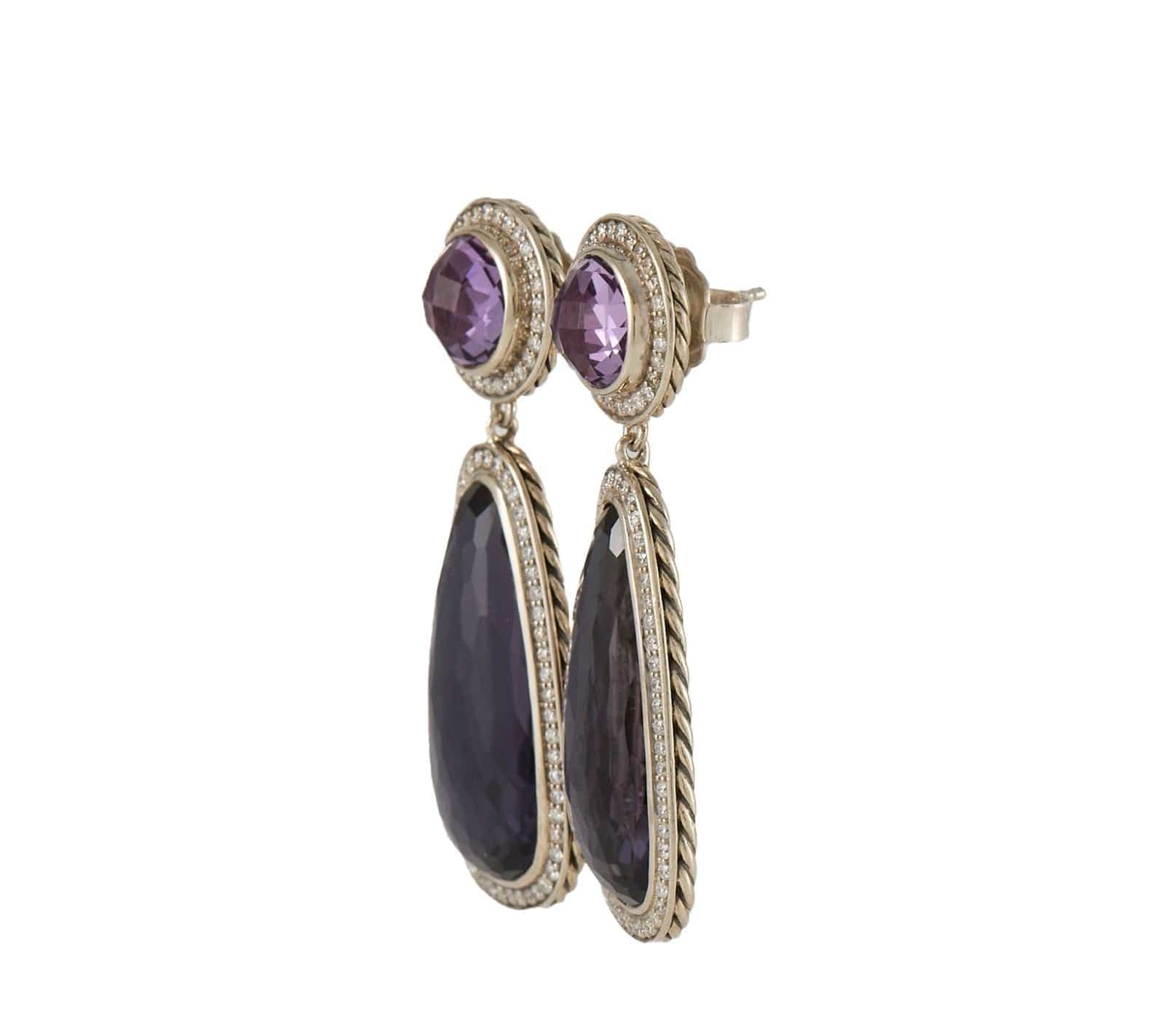 David Yurman Amethyst Black Orchid & 0.49ctw Diamond Drop Earrings in Sterling