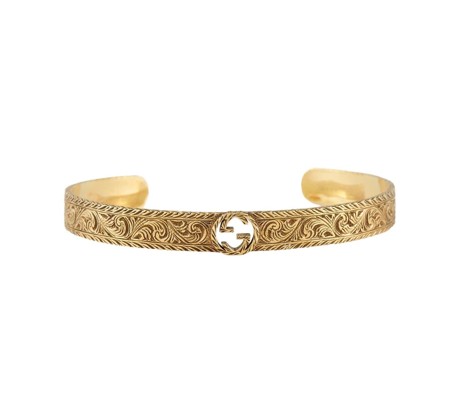 Gucci GG Interlocking Engraved Cuff Bracelet in 18K W/Box