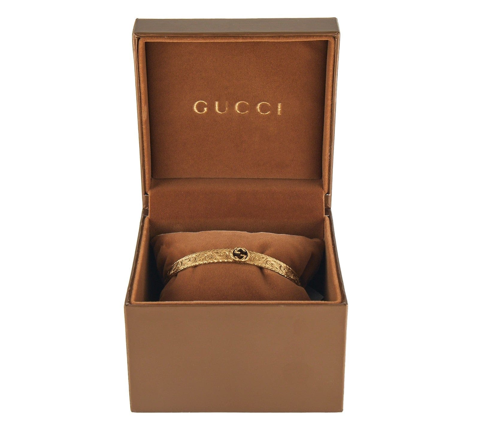 Gucci GG Interlocking Engraved Cuff Bracelet in 18K W/Box
