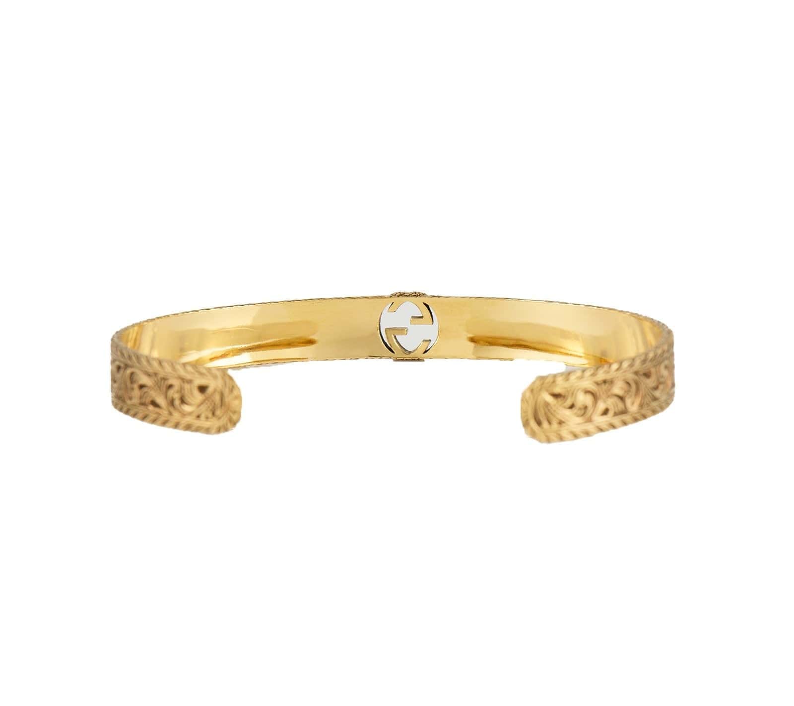 Gucci GG Interlocking Engraved Cuff Bracelet in 18K W/Box