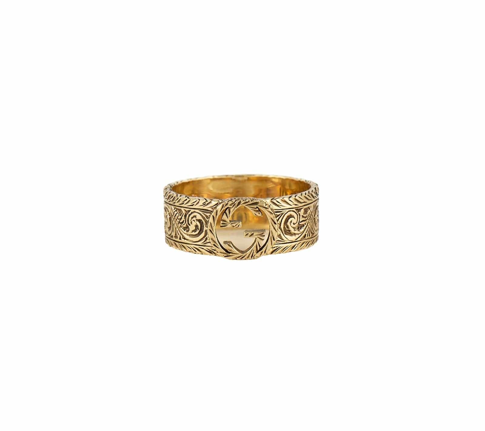 Gucci Interlocking G Arabesque Band Ring in 18K W/Box
