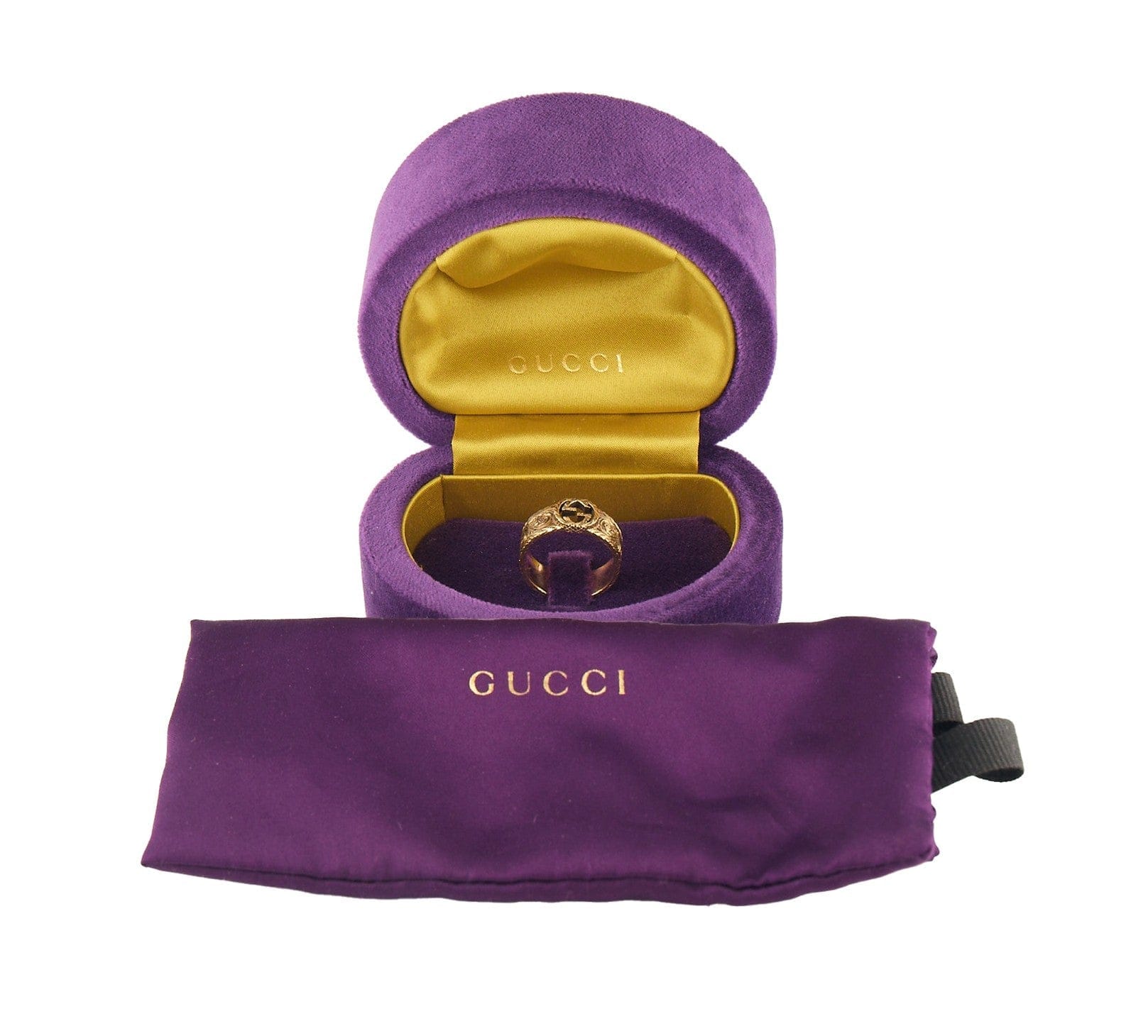 Gucci Interlocking G Arabesque Band Ring in 18K W/Box