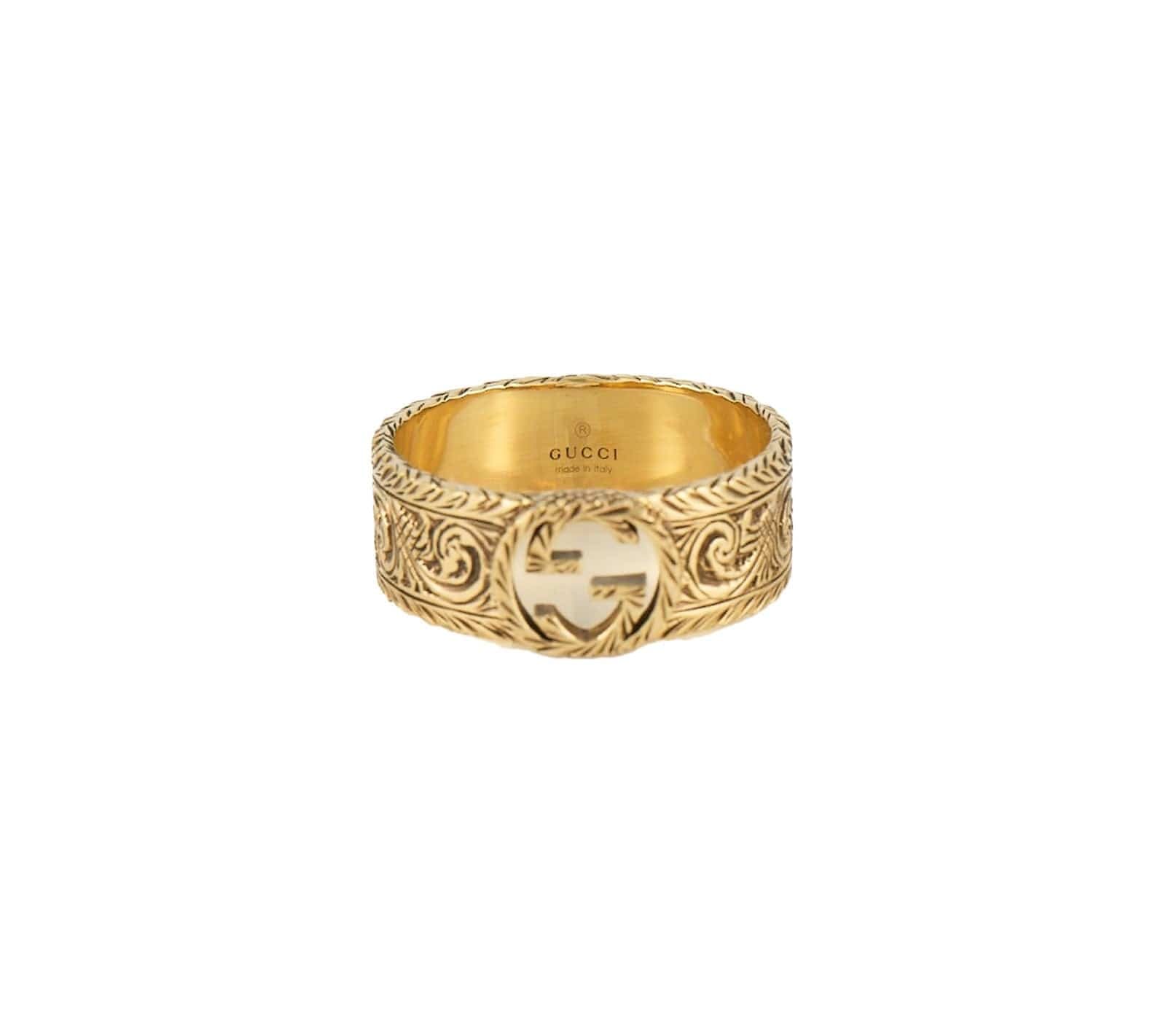 Gucci Interlocking G Arabesque Band Ring in 18K W/Box