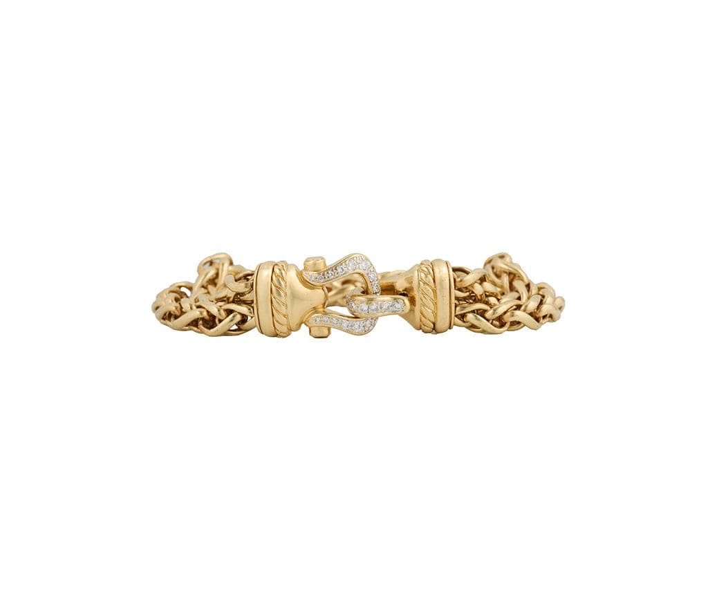 David Yurman 0.75ctw Diamond Buckle Double Wheat Chain Bracelet in 18K W/Pouch
