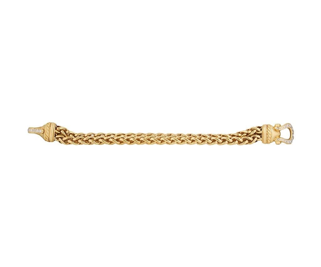 David Yurman 0.75ctw Diamond Buckle Double Wheat Chain Bracelet in 18K W/Pouch
