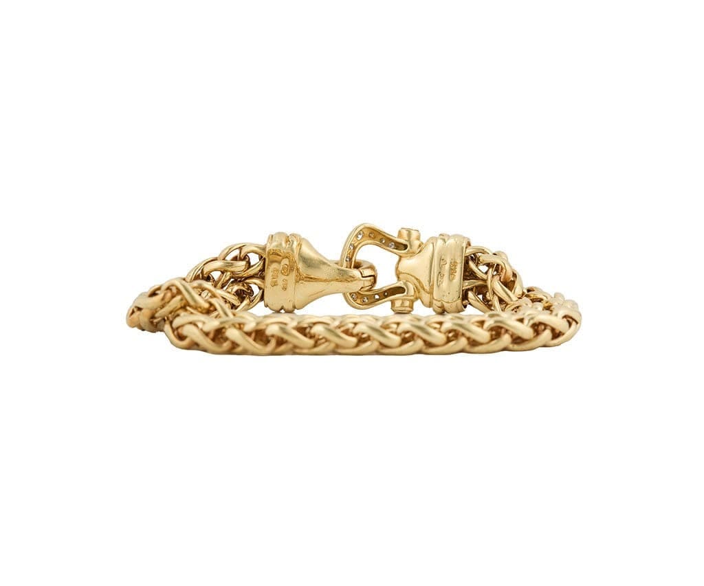 David Yurman 0.75ctw Diamond Buckle Double Wheat Chain Bracelet in 18K W/Pouch