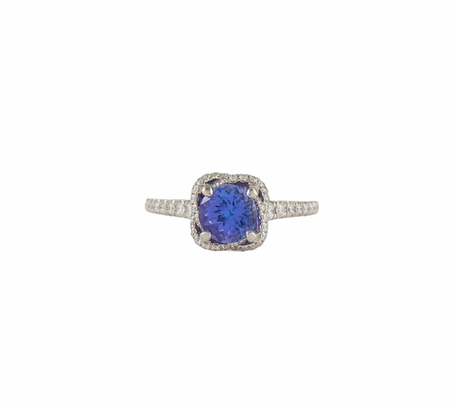 Gabriel & Co. 1.49ct Tanzanite and 0.42ctw Diamond Infinity Halo Straight Ring