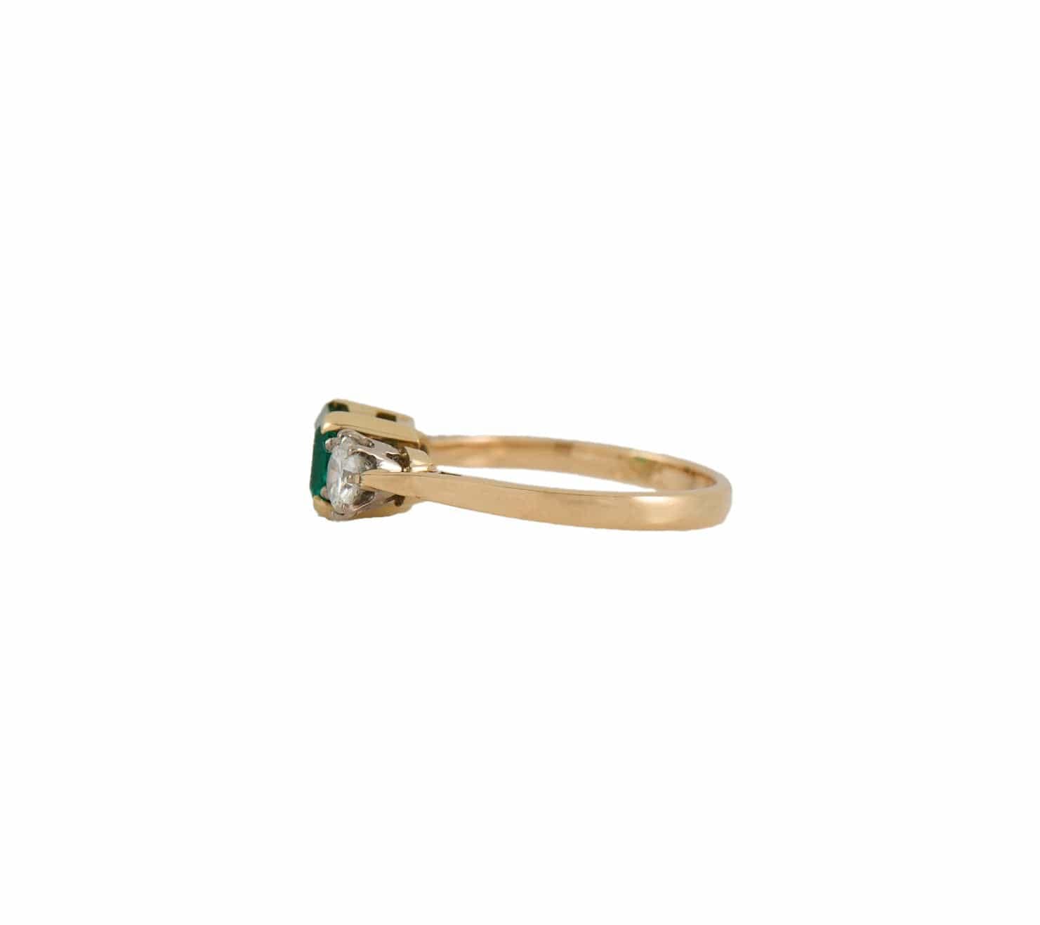 Garrard 1986 London 0.81ct Emerald & 0.32ctw Diamond Three Stone Ring 18K W/Box