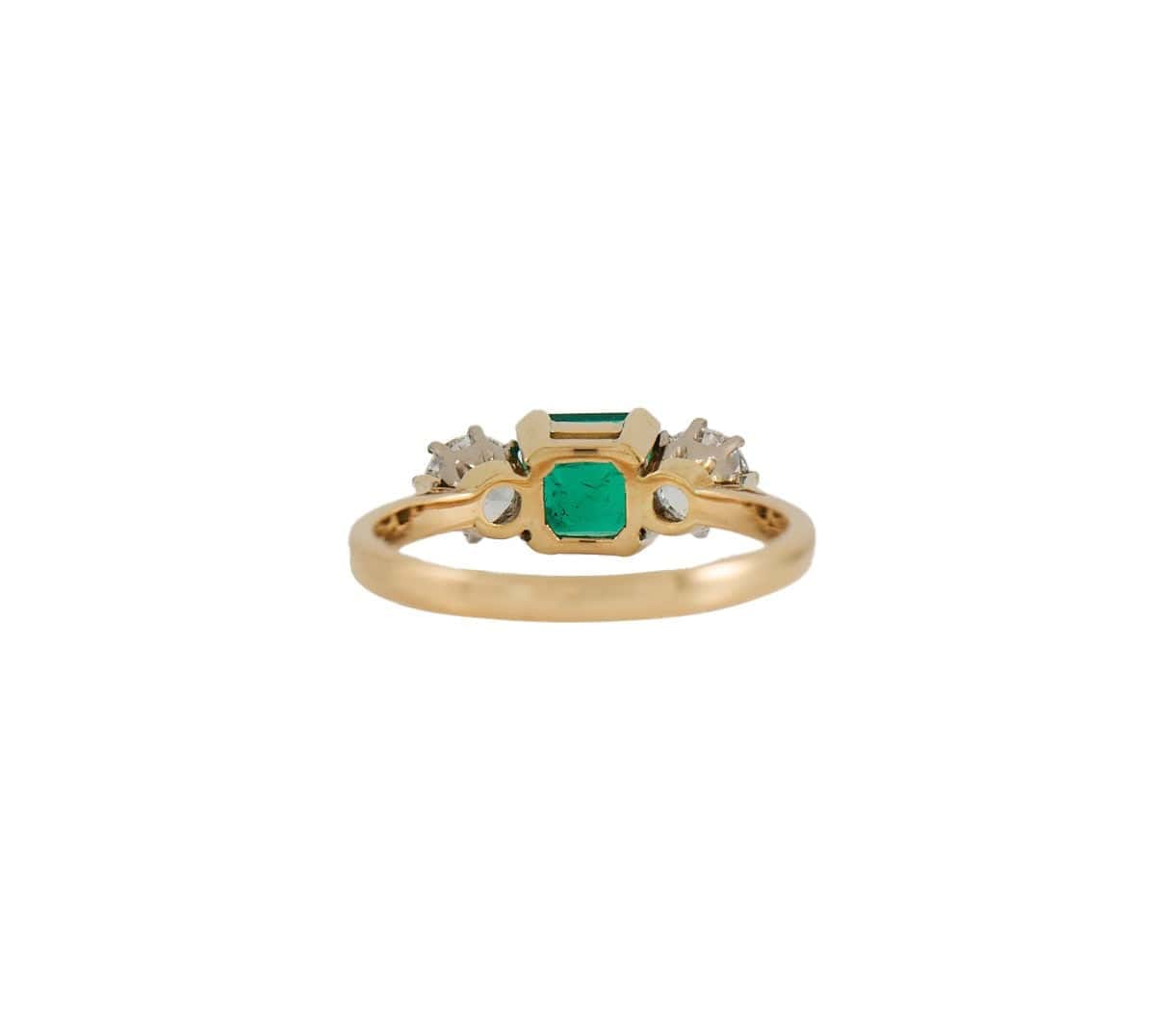 Garrard 1986 London 0.81ct Emerald & 0.32ctw Diamond Three Stone Ring 18K W/Box