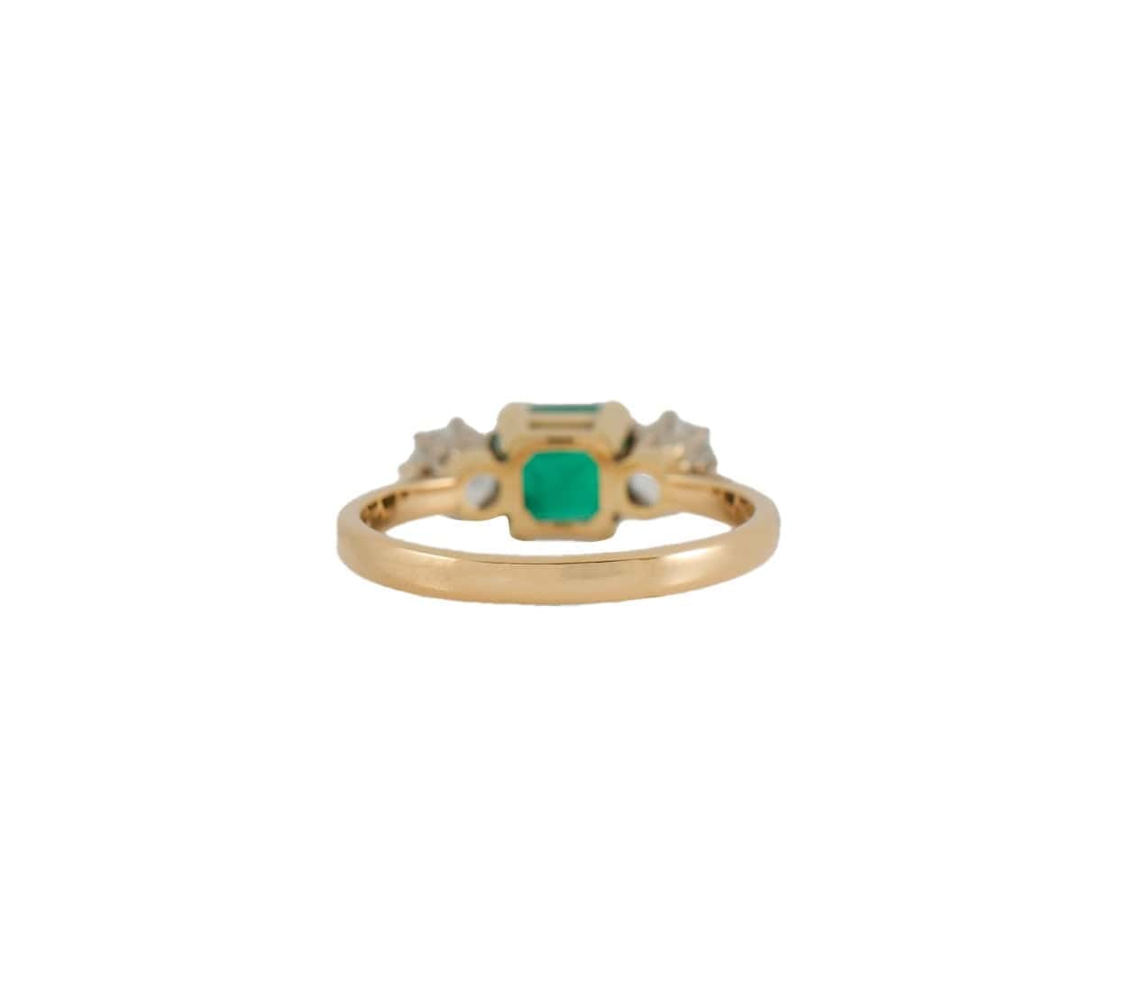 Garrard 1986 London 0.81ct Emerald & 0.32ctw Diamond Three Stone Ring 18K W/Box
