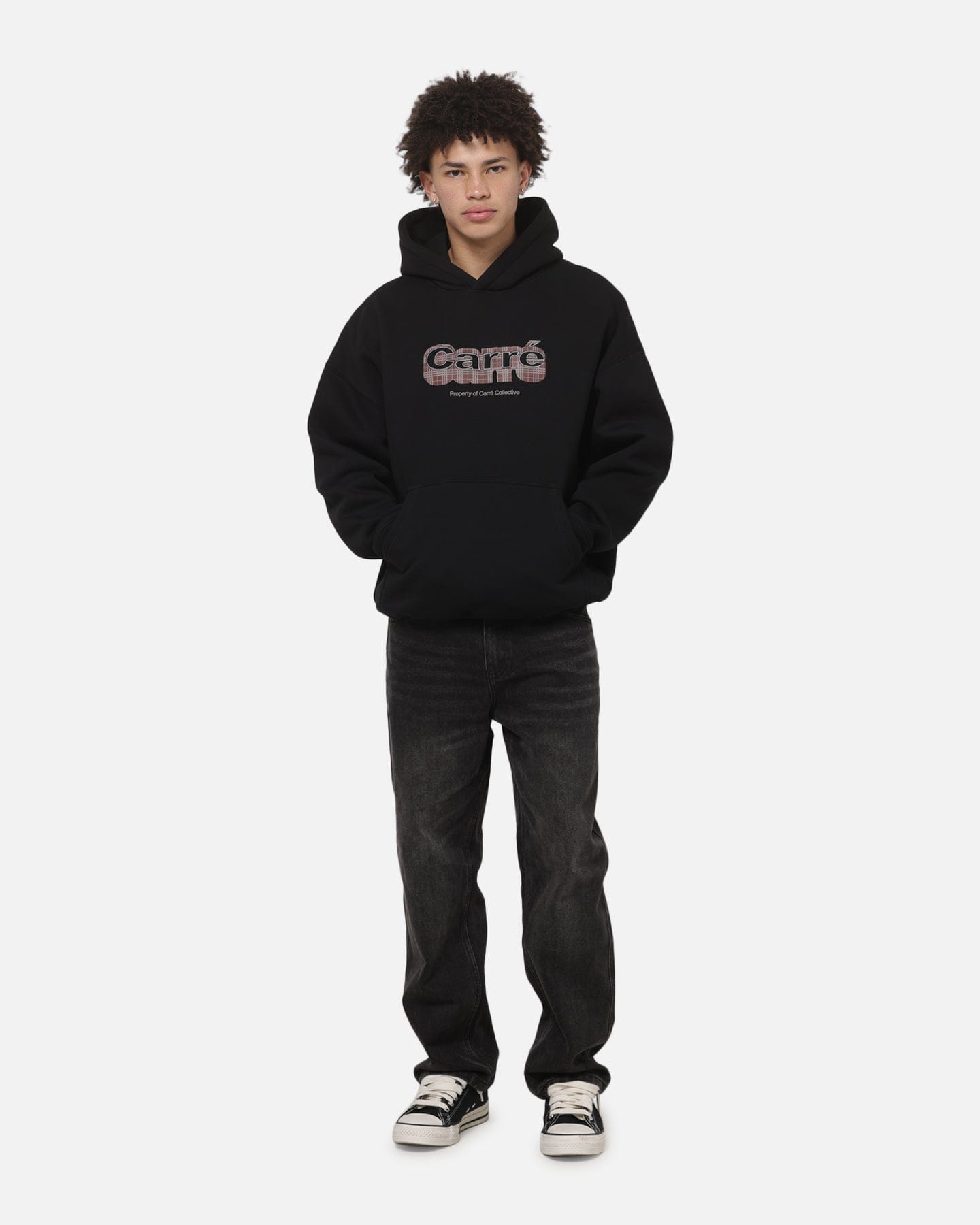 Carre Illusion Hoodie Solid Black