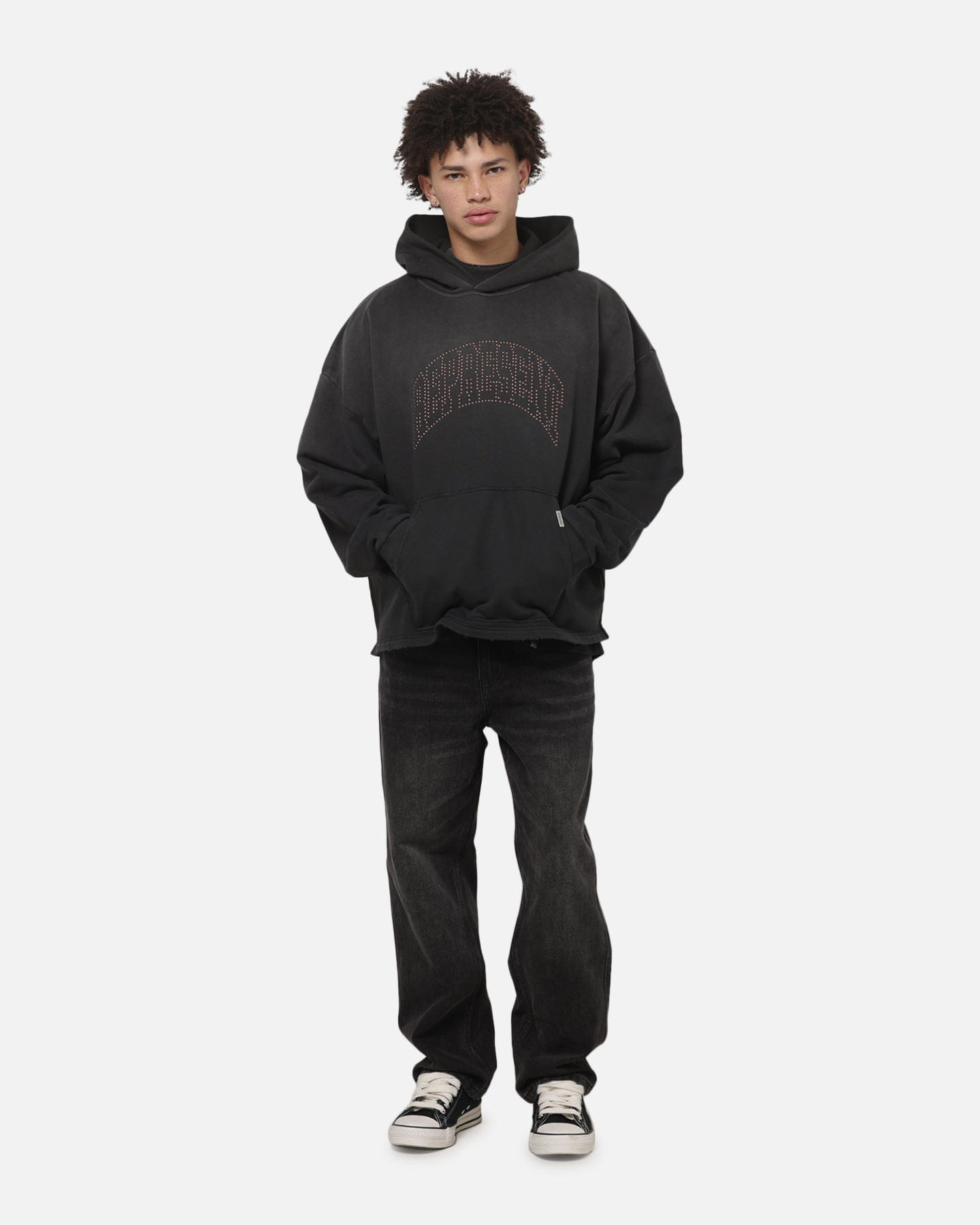 Represent Embellished Hoodie Stained Black