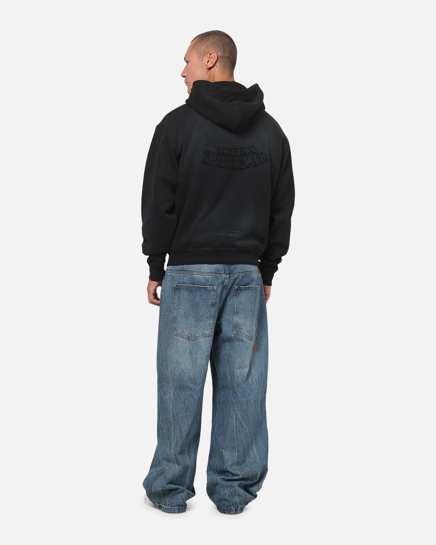 73Studio Marvel Spider-Man Battle Torn Zip Hoodie Washed Black