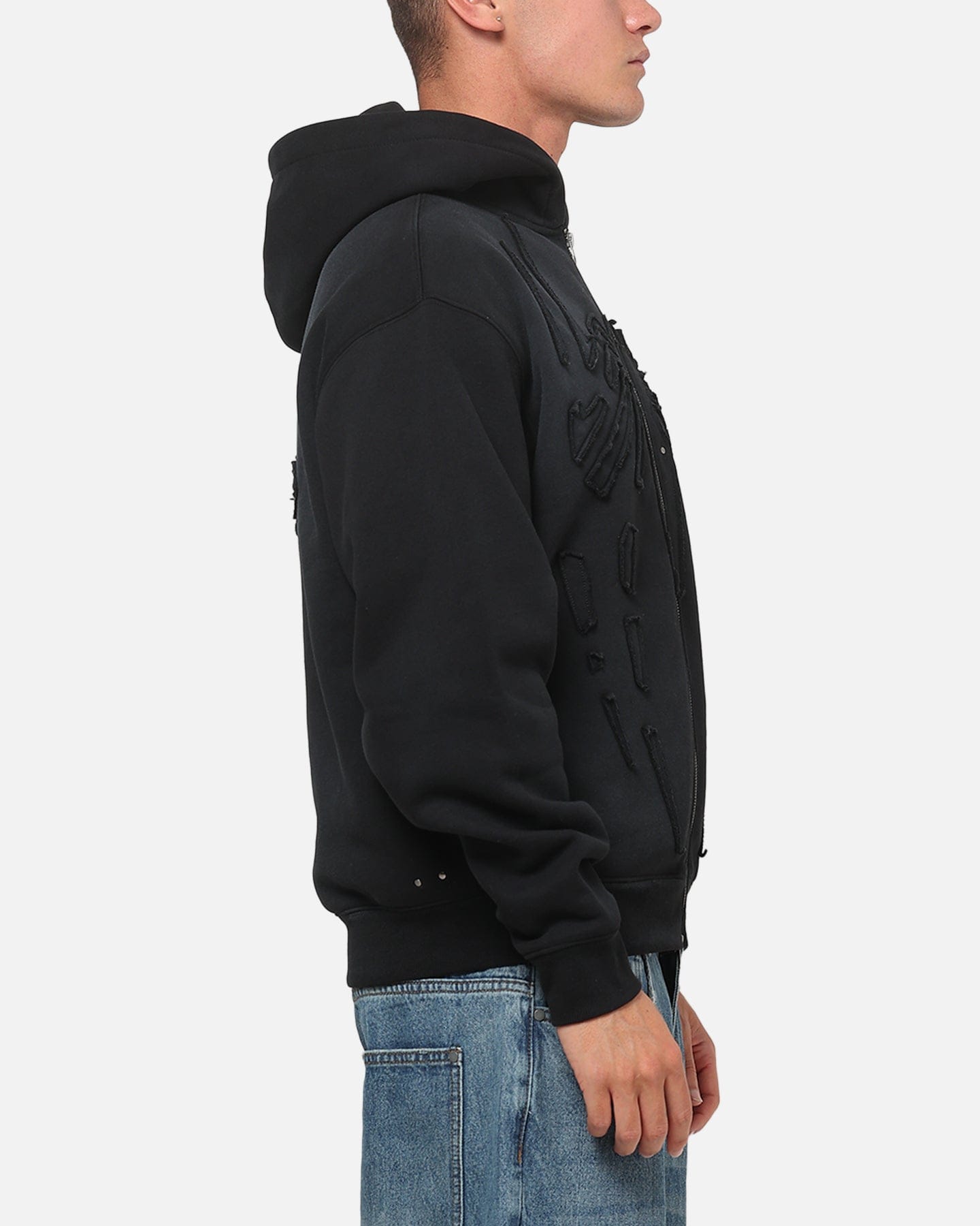 73Studio Marvel Spider-Man Battle Torn Zip Hoodie Washed Black